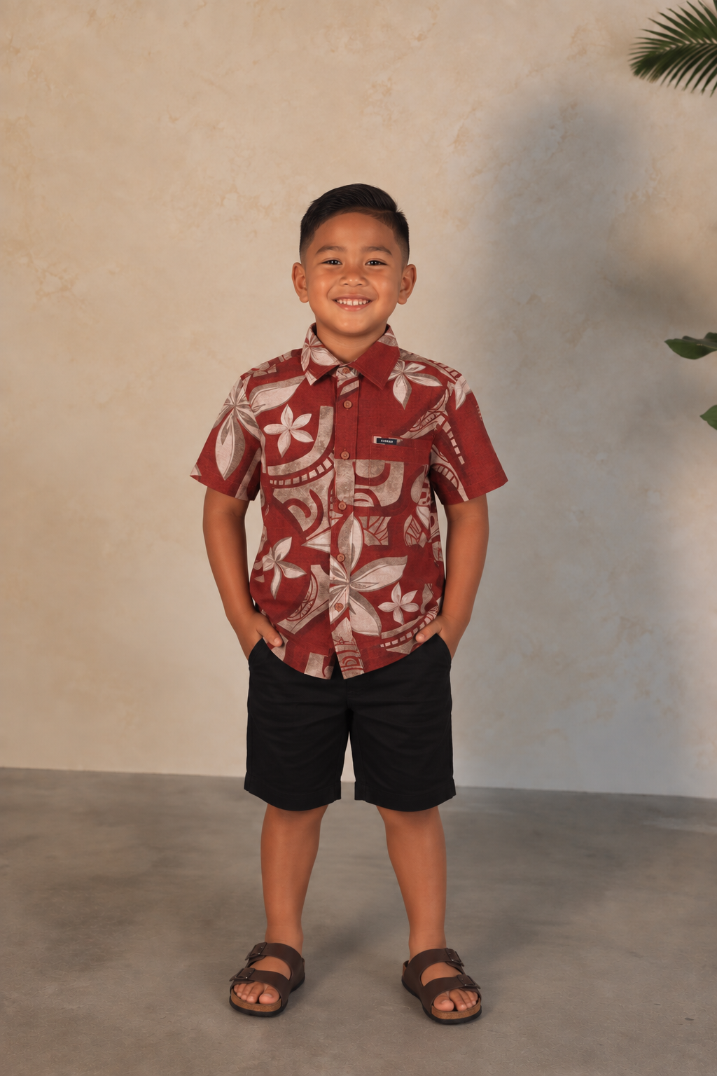 Akamu Boys Shirt in Maroon Kalani SB2238