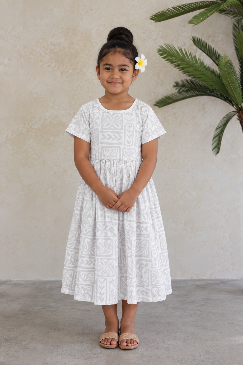 Mesian Girl's Short Sleeve Dress in White WOW 1323