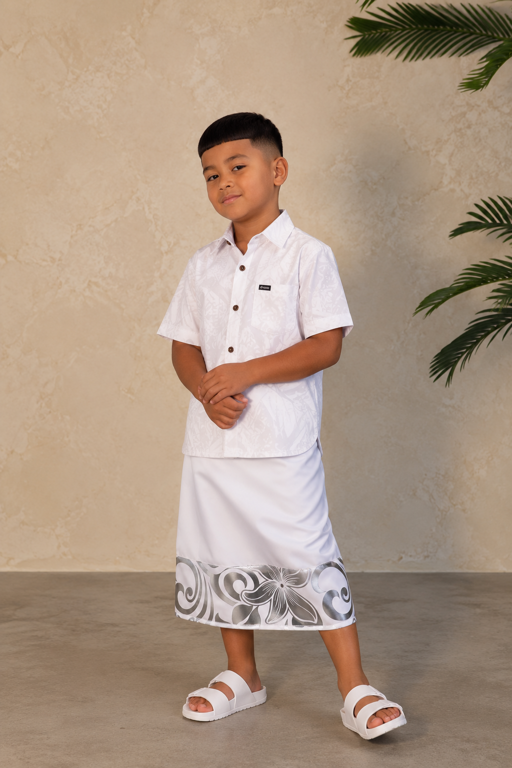 Iefaitaga-Sulu Boys White & Silver Metallic ( Design 3 )