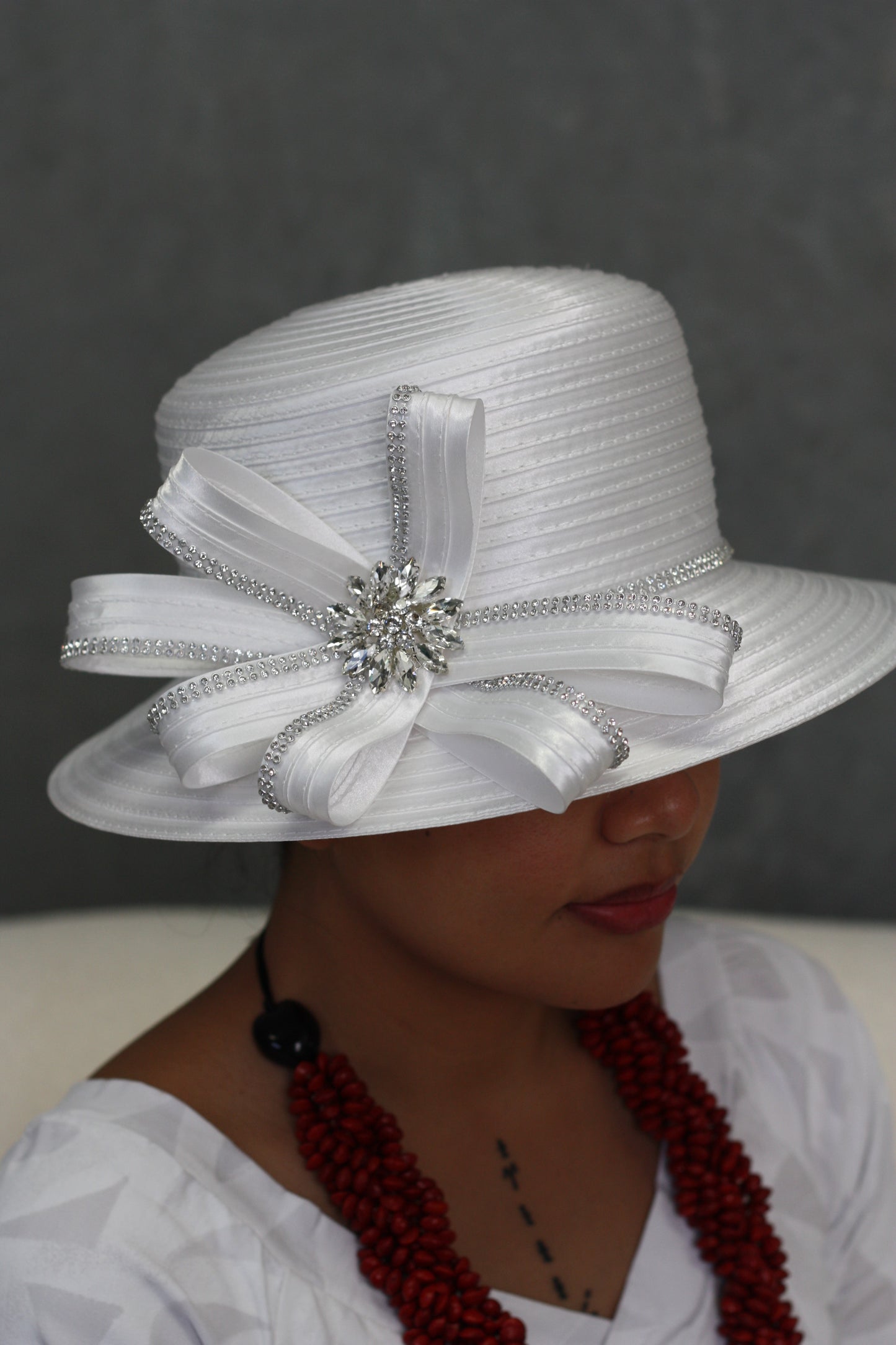 White Dimond Flower Church Hat
