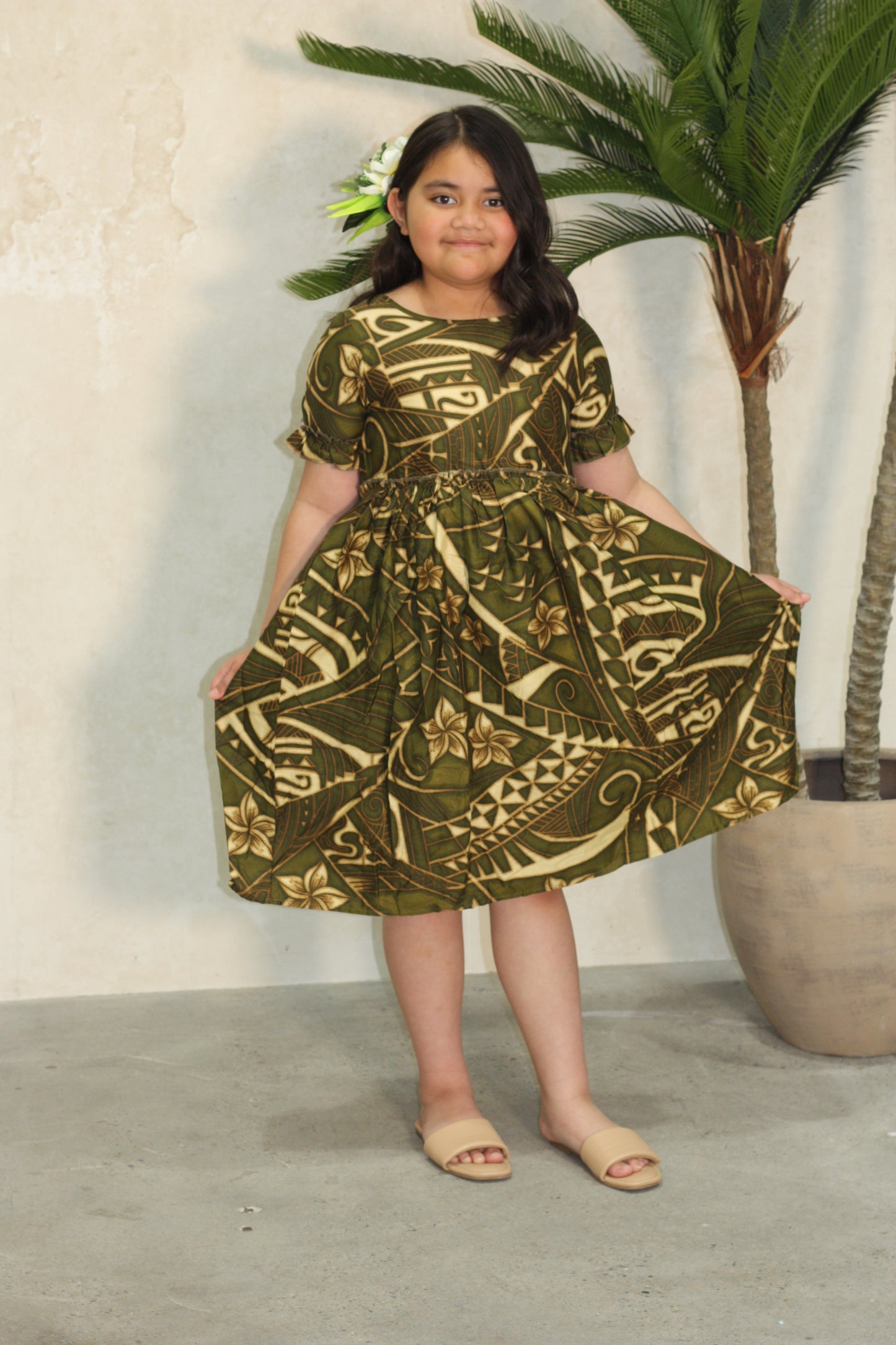 Tribal Origin Girls Fillipa Dress in Olive (LG2012)