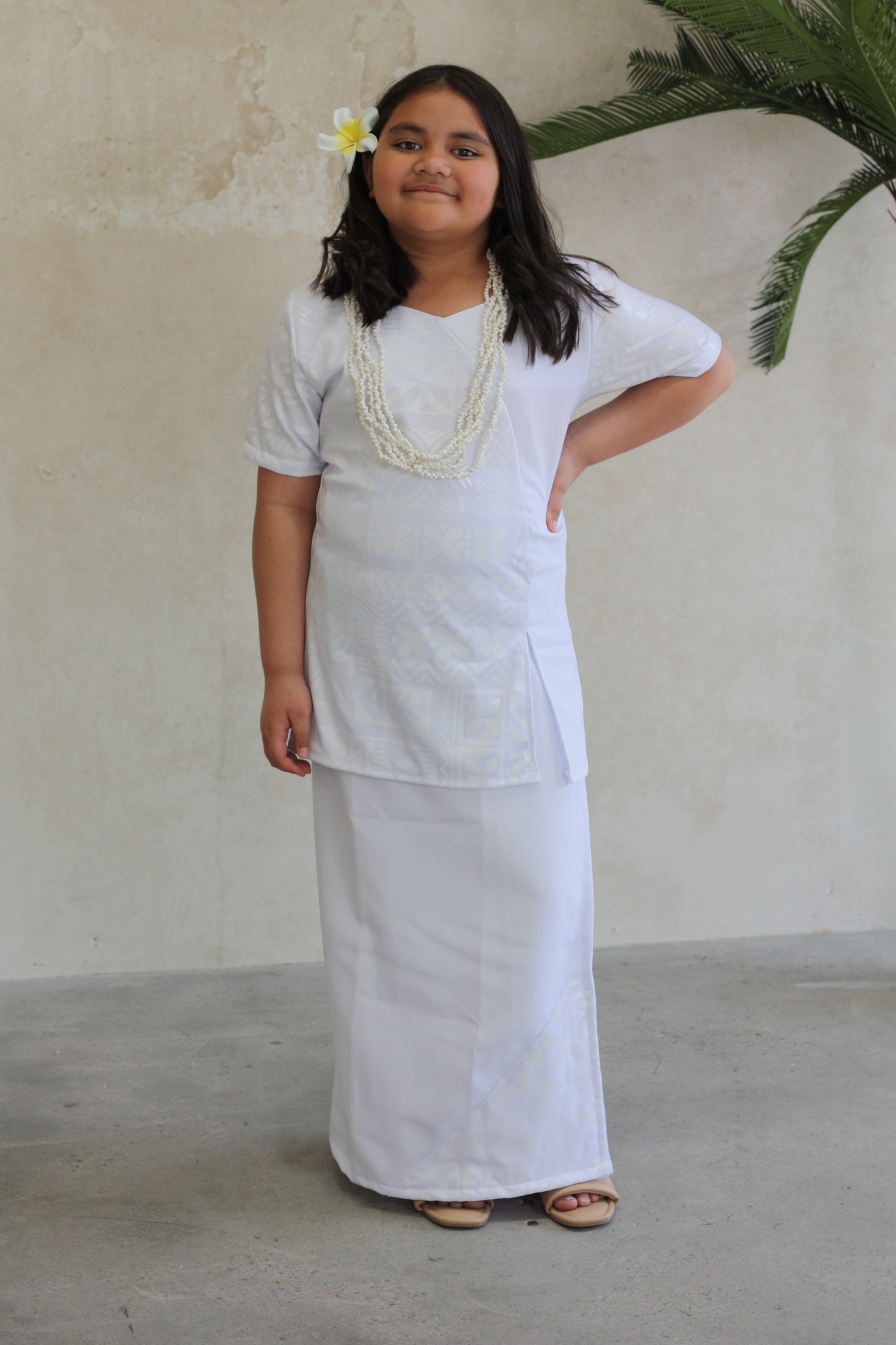 Polynesian Fashion Girls Puletasi White on White