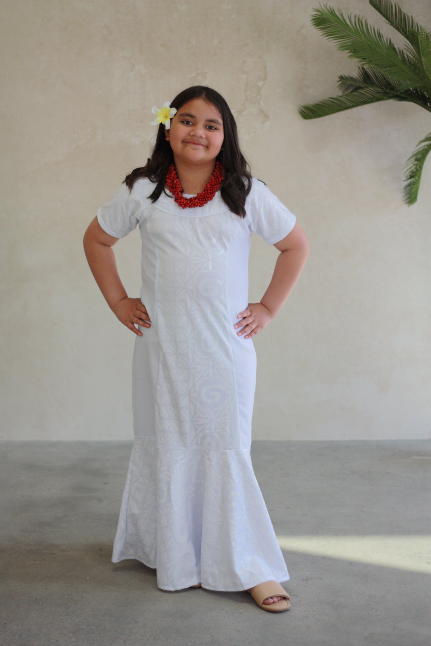 Polynesian Fashion Girls Dress White (Mermaid)