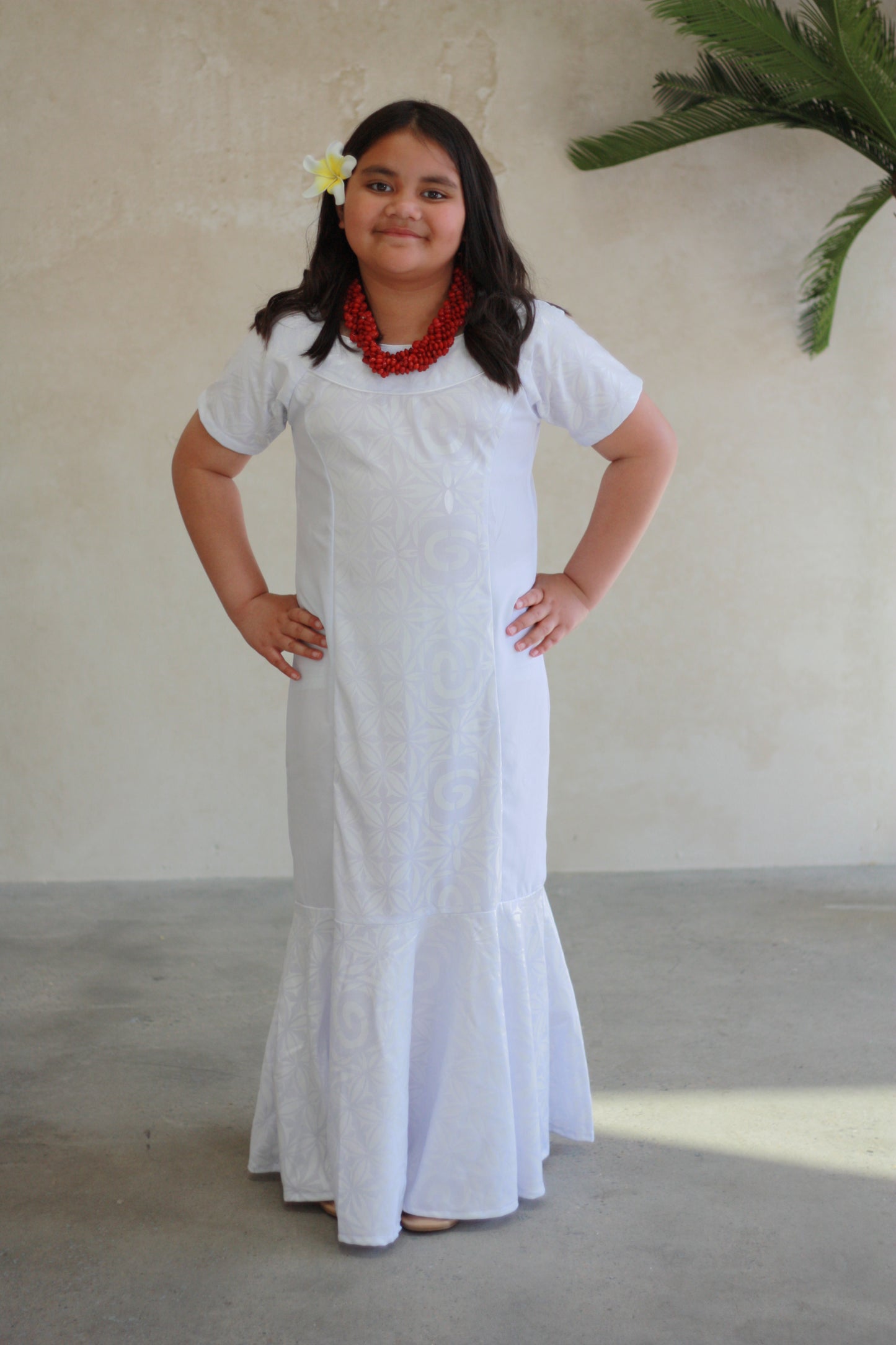 Polynesian Fashion Girls Dress White (Mermaid)