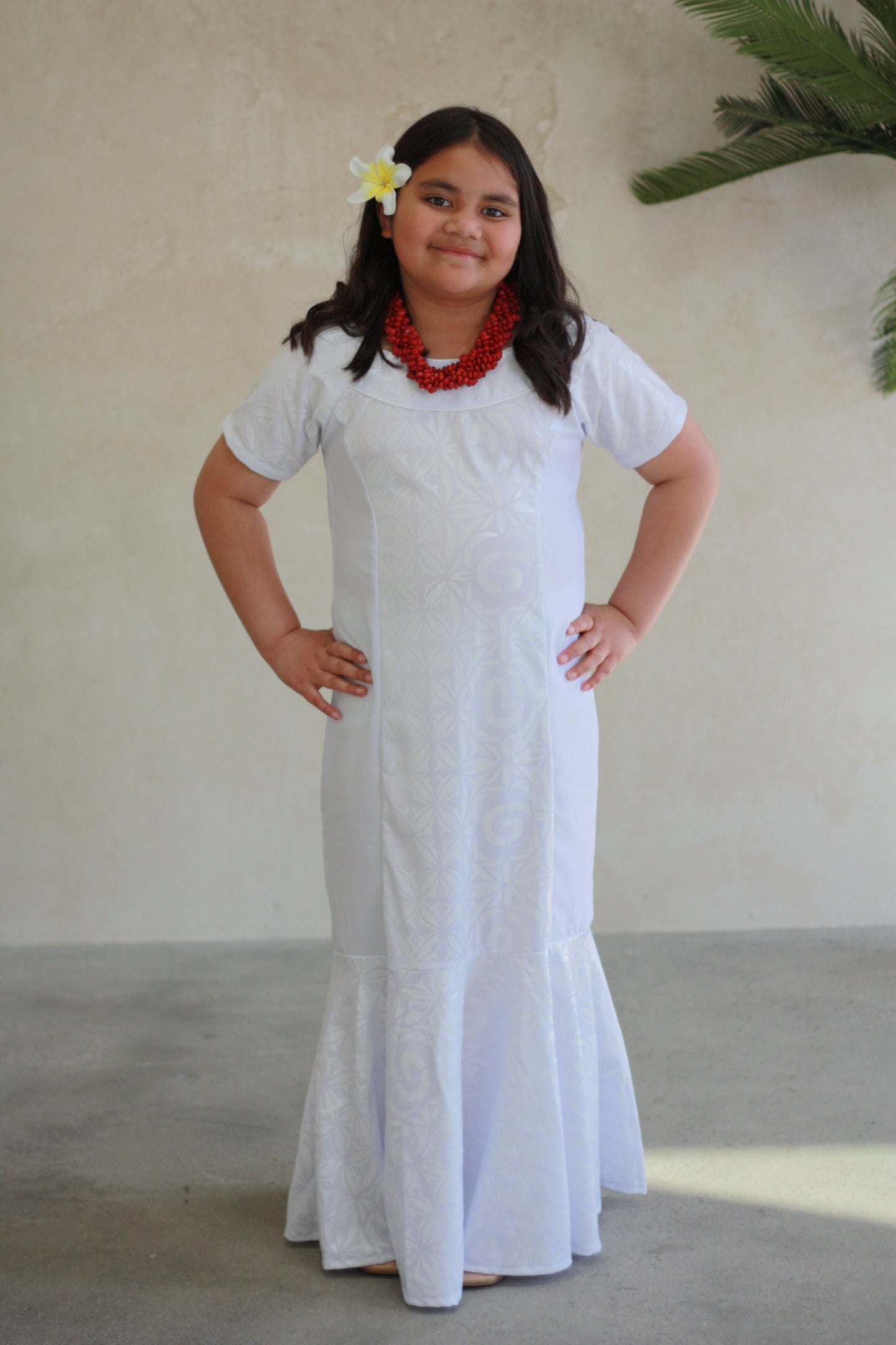 Polynesian Fashion Girls Dress White (Mermaid)