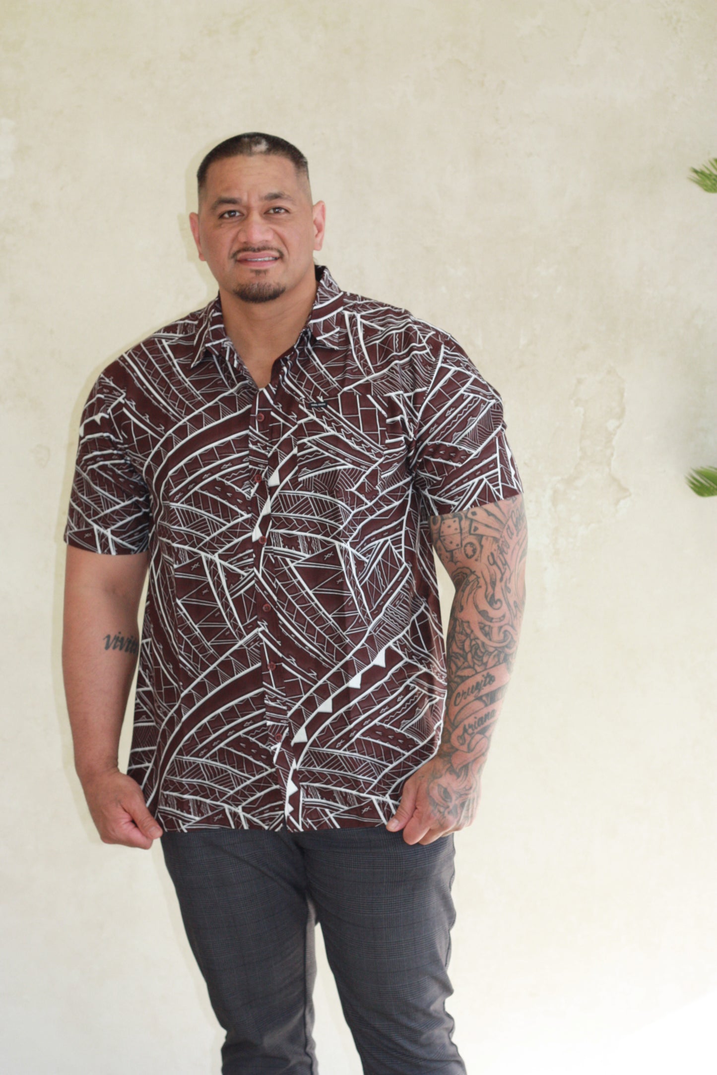 Tribal Men's Bula Shirt- FB1794 (Brown)