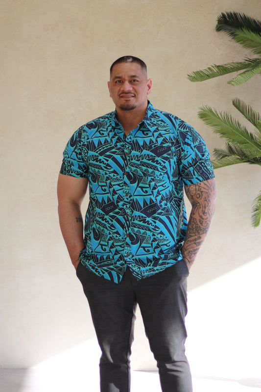 Tribal Men's Bula Shirt FB1800 (Blue)