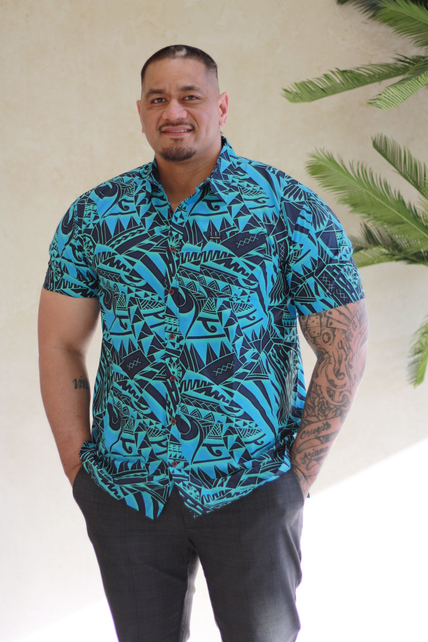Tribal Men's Bula Shirt FB1800 (Blue)