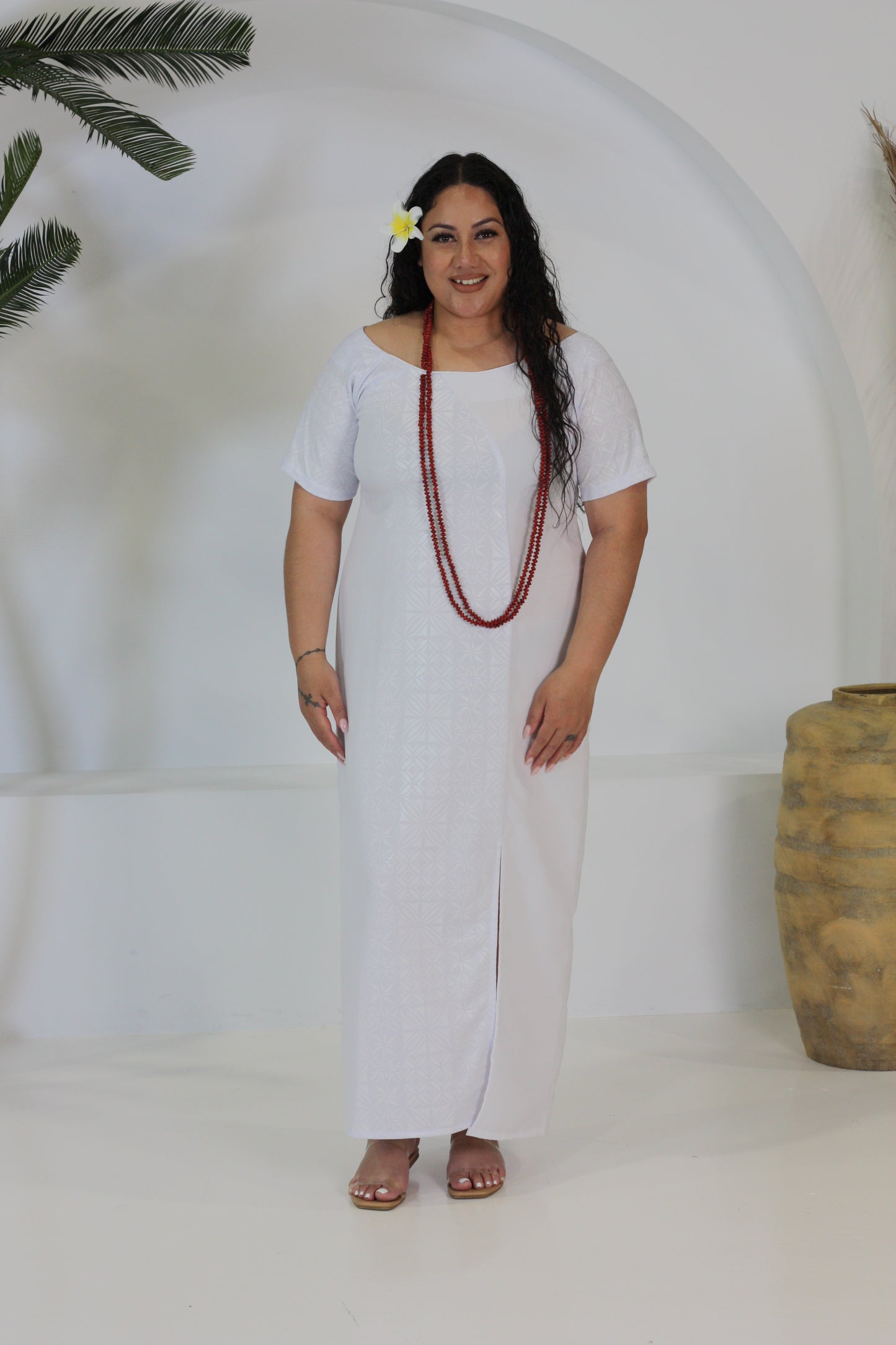 Polynesian Fashion Women's White Elei Dress (Straight cut)