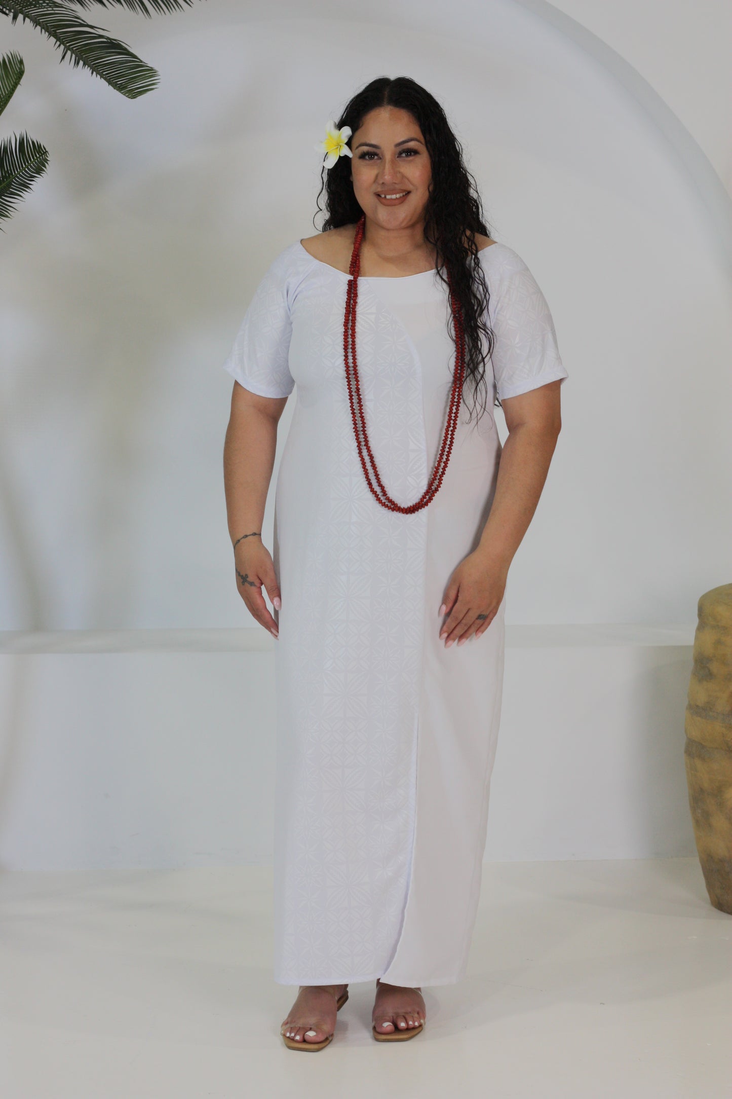 Polynesian Fashion Women's White Elei Dress (Straight cut)