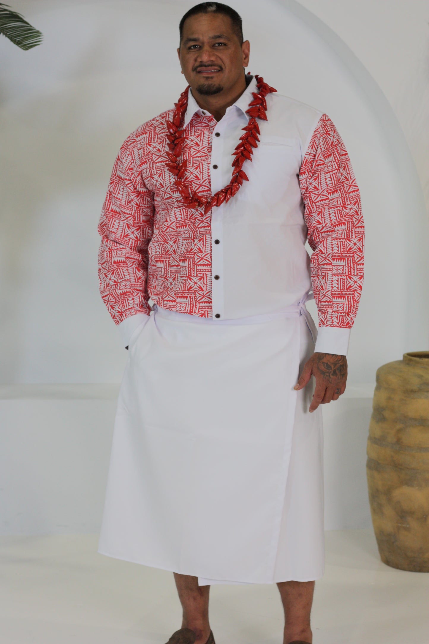 Pacific Culture Colored Men's Long Sleeve Shirt (Red)