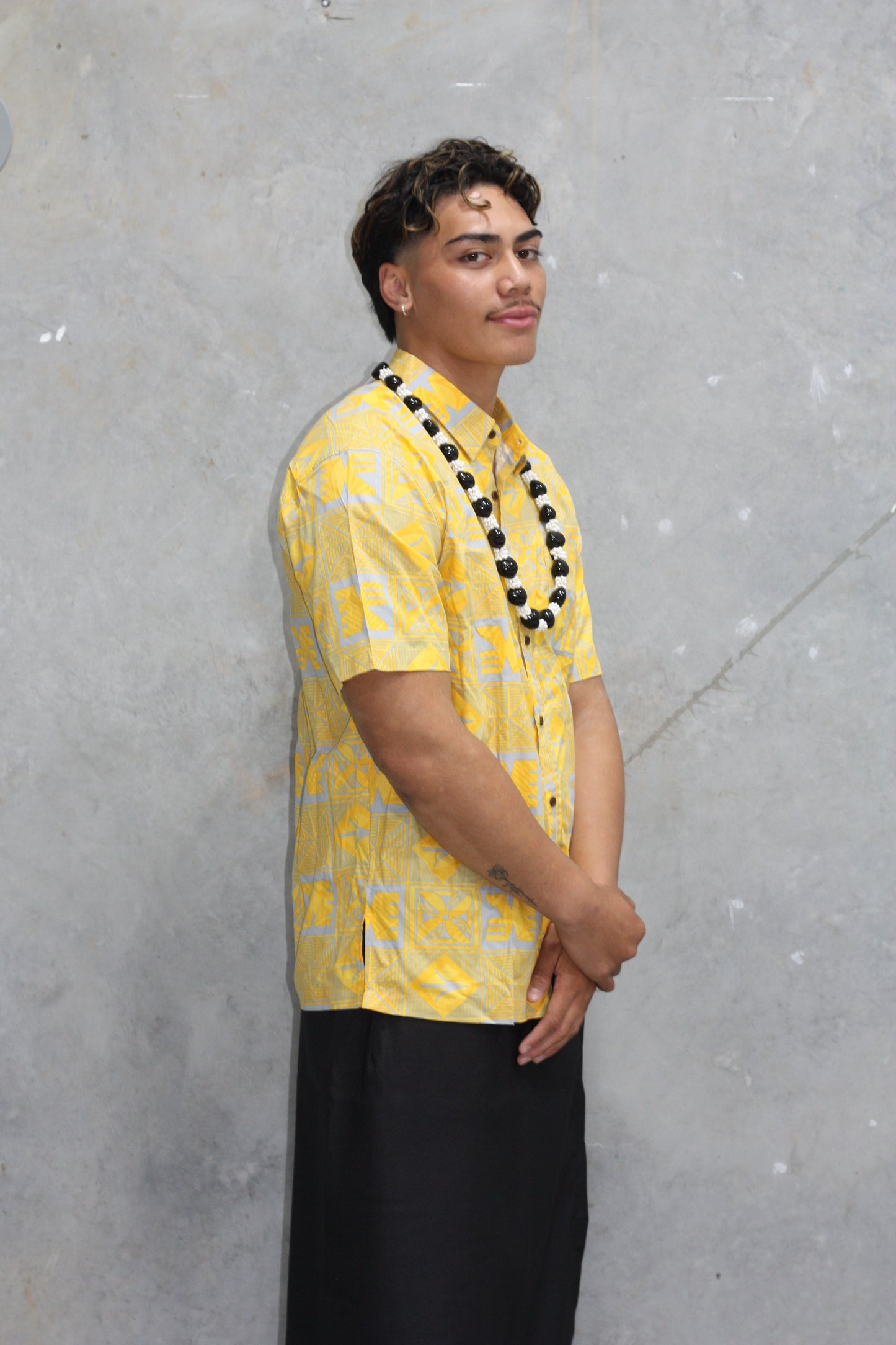 Tribal Origin Men's Bula Shirt- Yasa SS4321 (Yellow Grey)