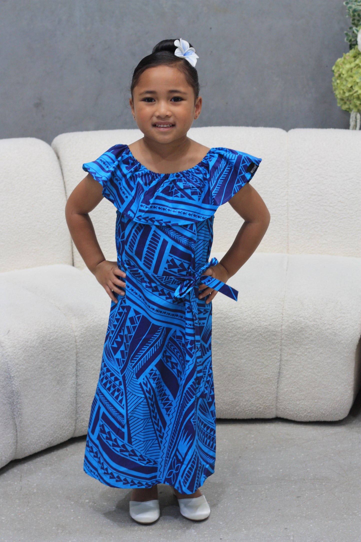 Mesian Girl's Off-shoulder Dress in Blue (CT3240)