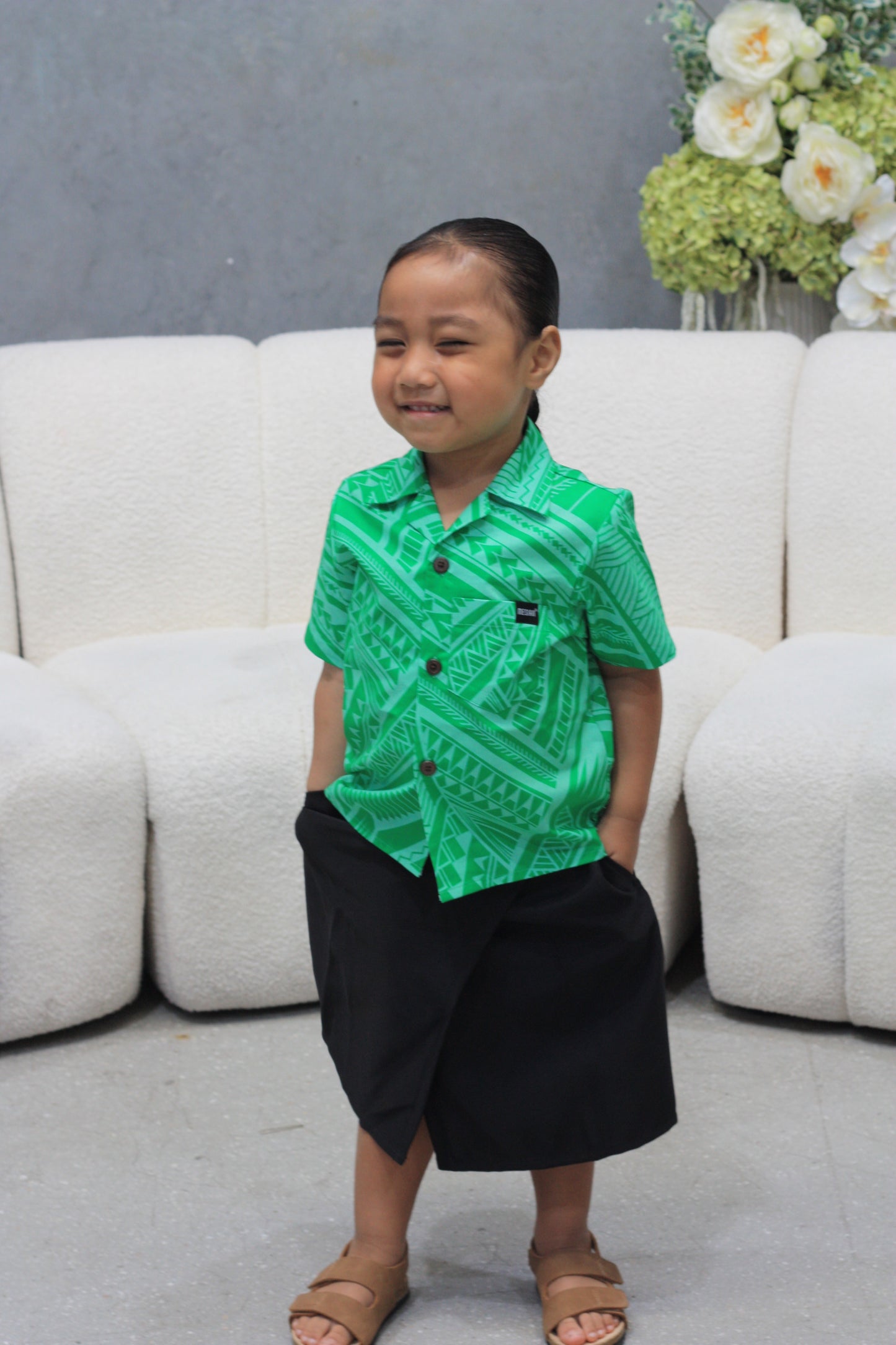 Mesian Boy's Elei Shirt in Green (CT3240)