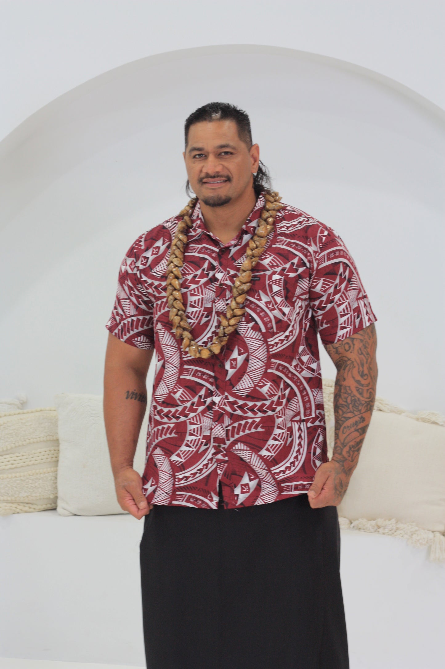 Tribal Origin Mens Bula Shirt- Kovia in Maroon SS4326