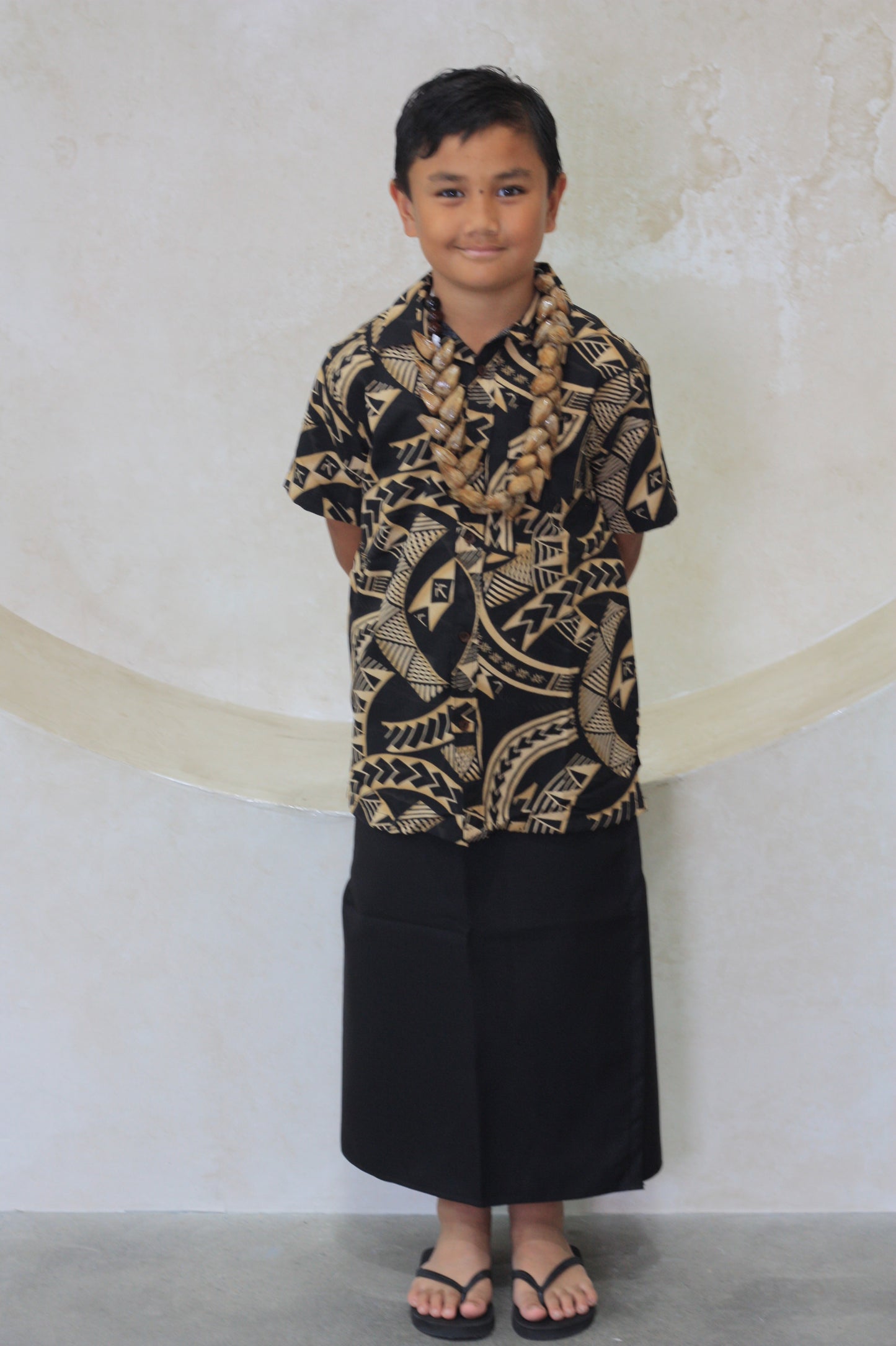 Tribal Origin Boy's Bula Shirt - Kovia in Black and Brown (SB2077)