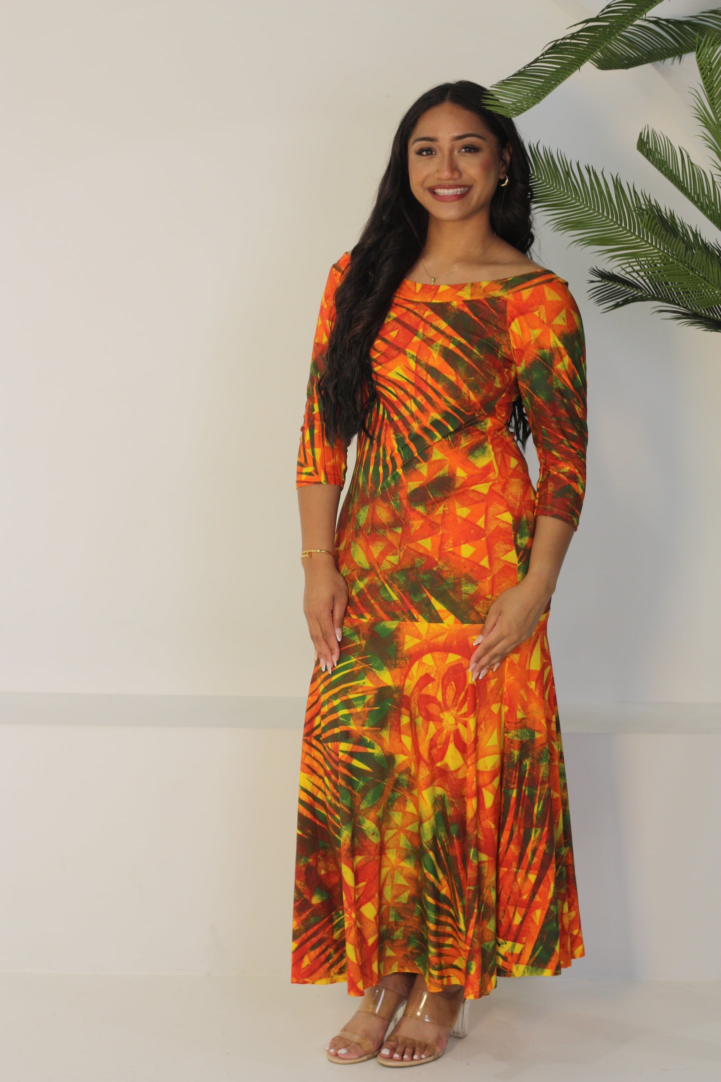 Ceces Orange mixed elei printed dress ( Size 12 only )