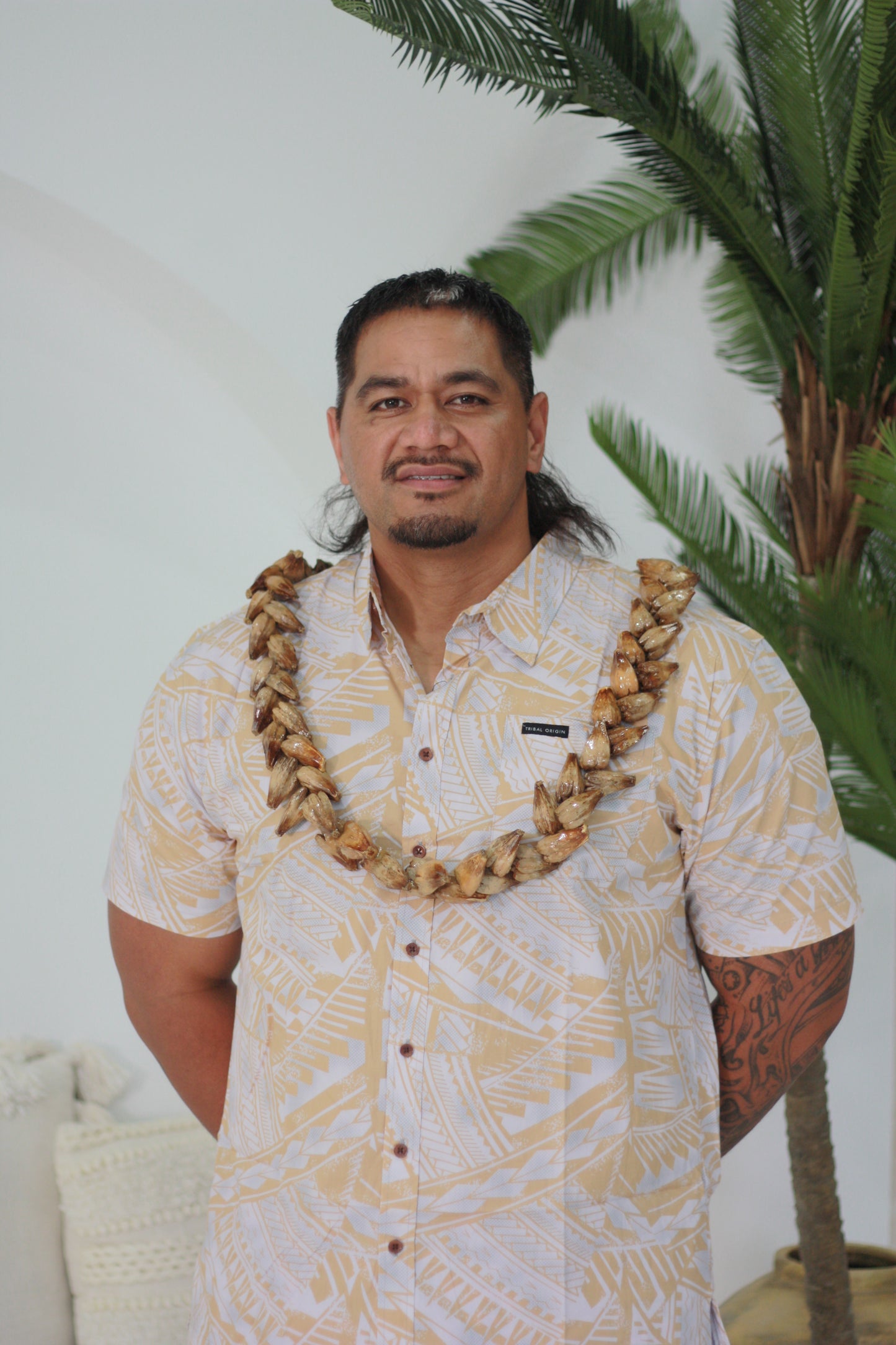 Tribal Origin Mens Bula Shirt- Beige and Light Grey SS4461