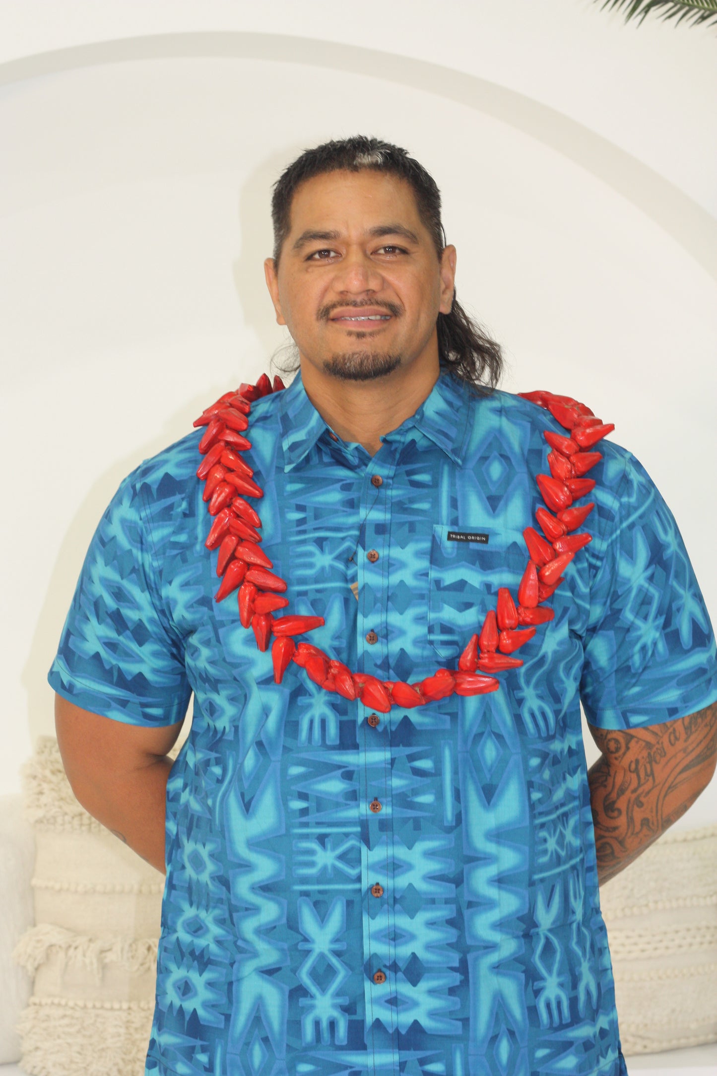 Tribal Origin Men's Bula Shirt FB1879 (Aqua Blue)