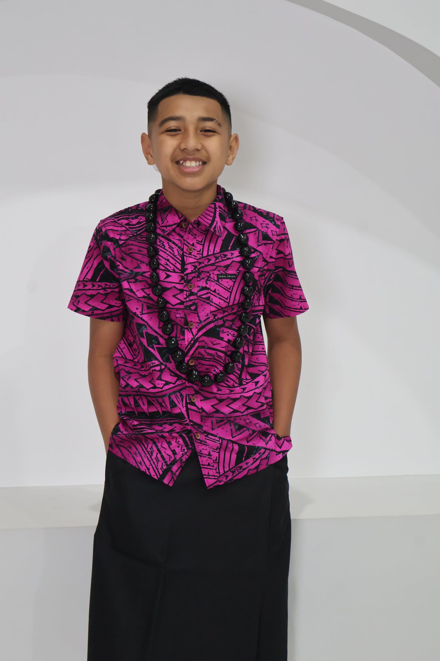 Tribal Origin Boys Bula Shirt- FB1869 (Pink & Black)
