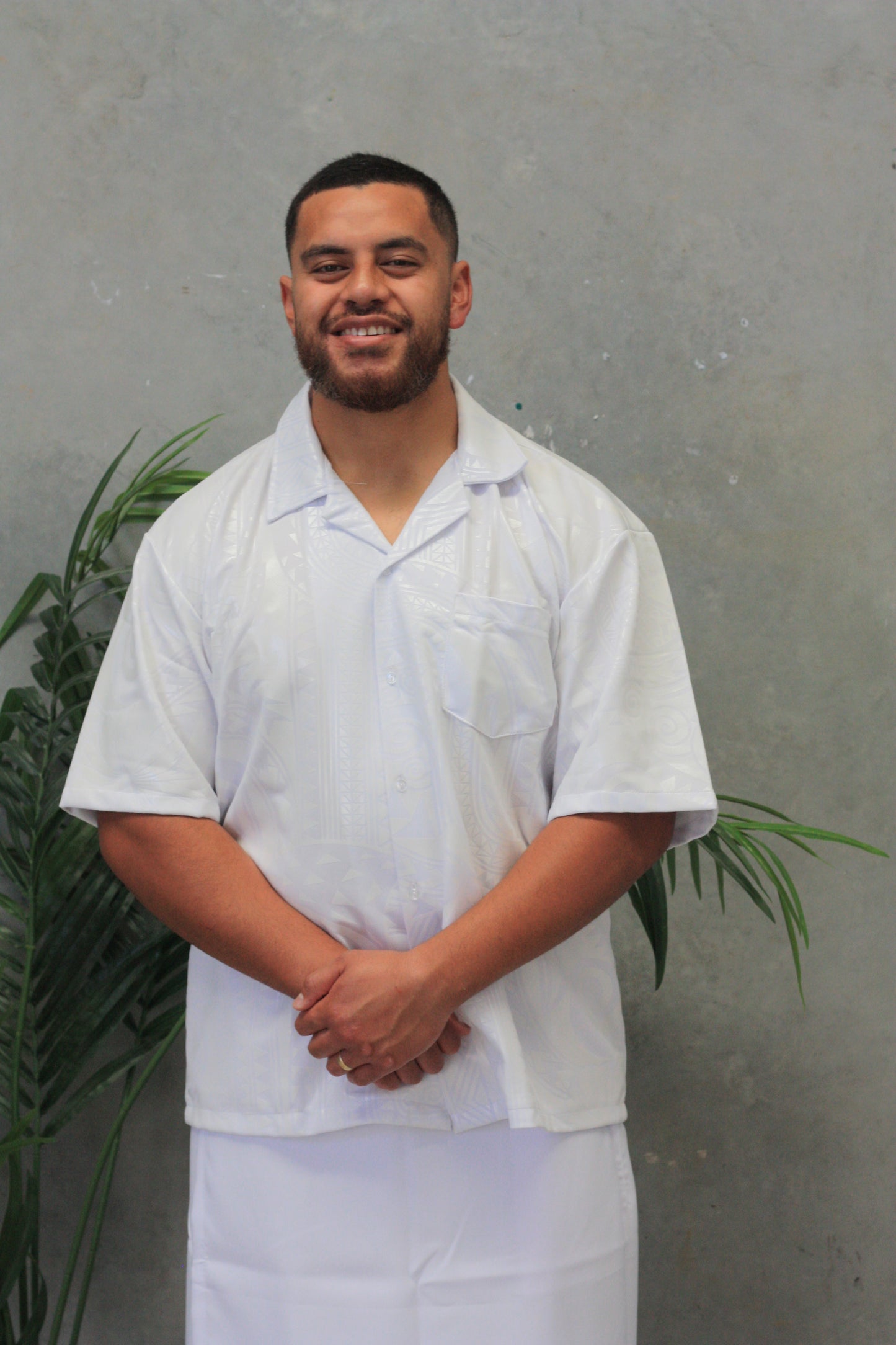 Polynesian Fashion Men’s White Elei Shirt-Short Sleeve