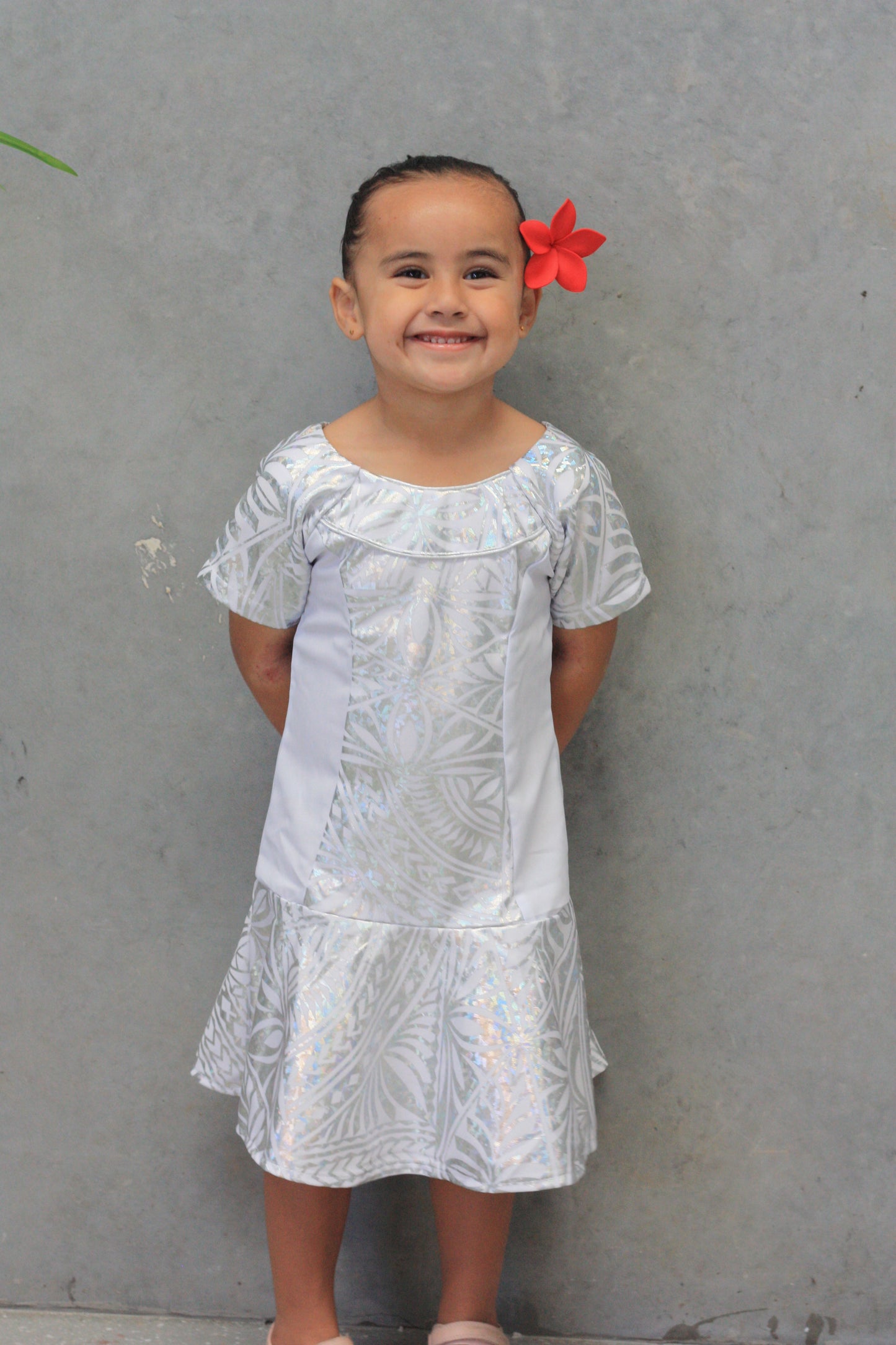 Polynesian Fashion Girls Dress White and Silver (Mermaid)