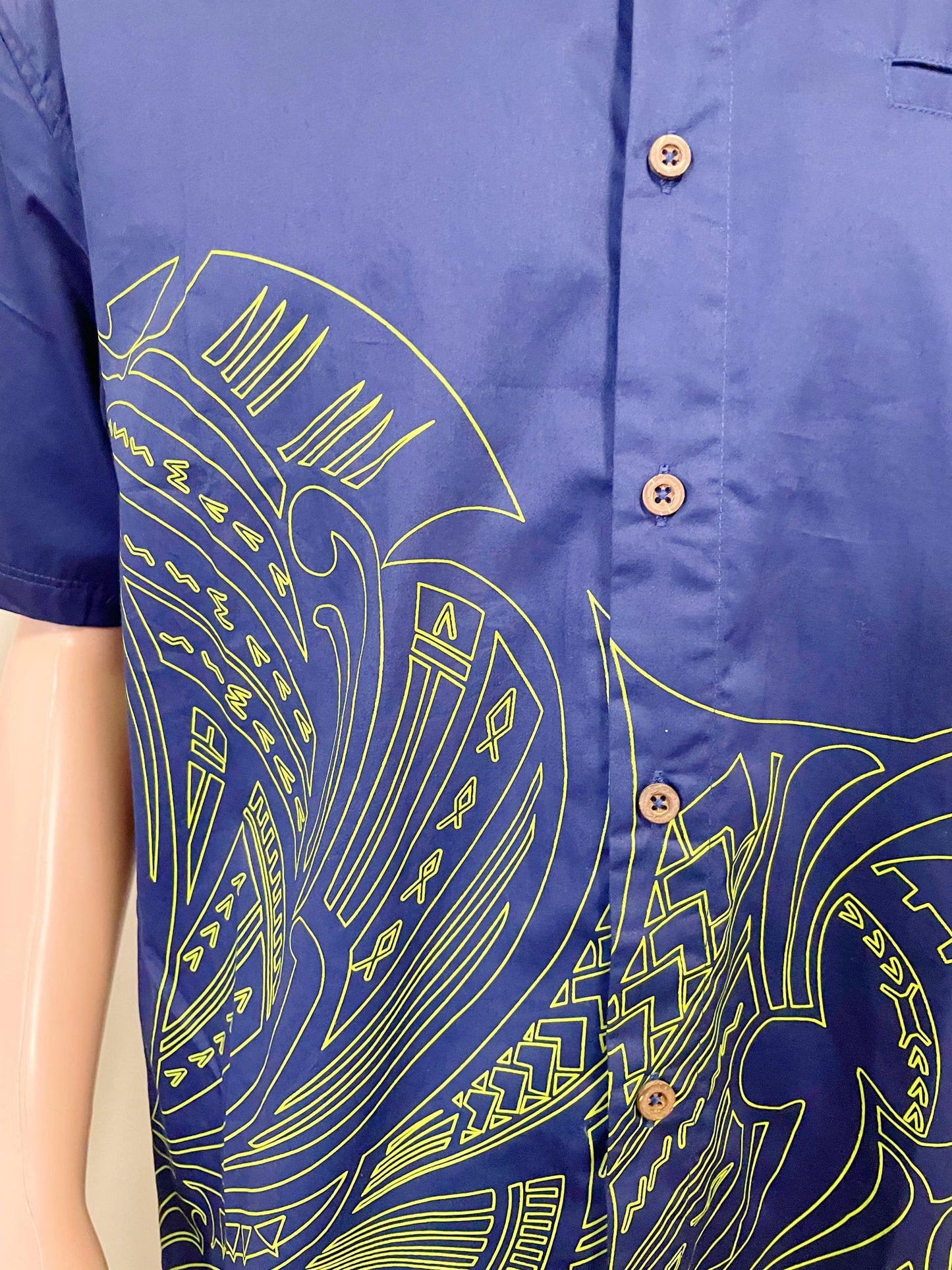 Tanoa Samoa Men's Stingray Shirt ( Navy Blue & Lime)