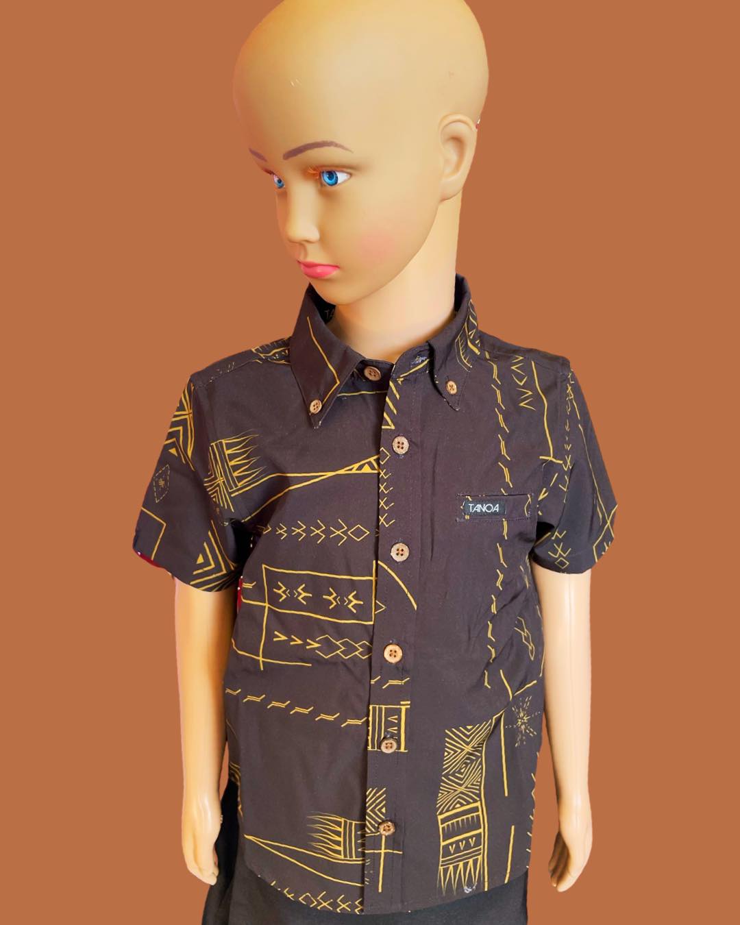 Tanoa Samoa Boy's Shirt ( Pua Malu Black & Gold) B4WS004