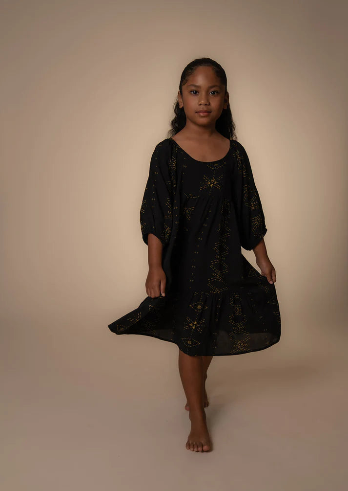 Tanoa Samoa Girl's Dress Pua Malu ( Black & Gold )