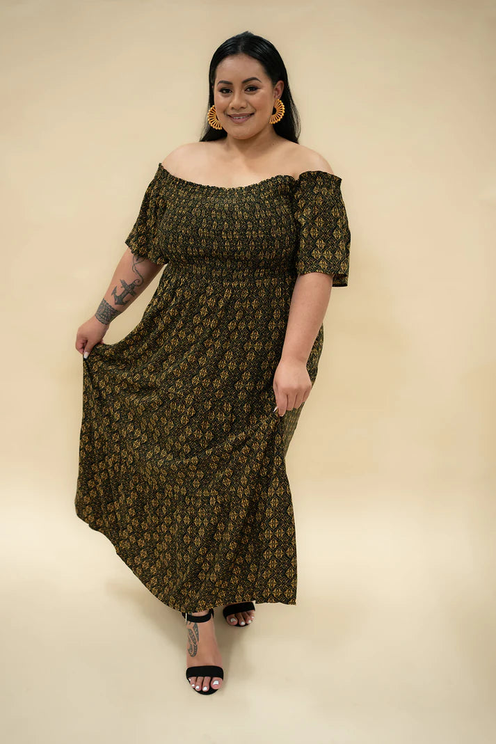 TD151 Tanoa Samoa Hoku Brown Women’s Dress