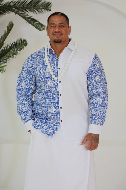 Pacific Culture Colored Men's Long Sleeve Shirt (Blue)
