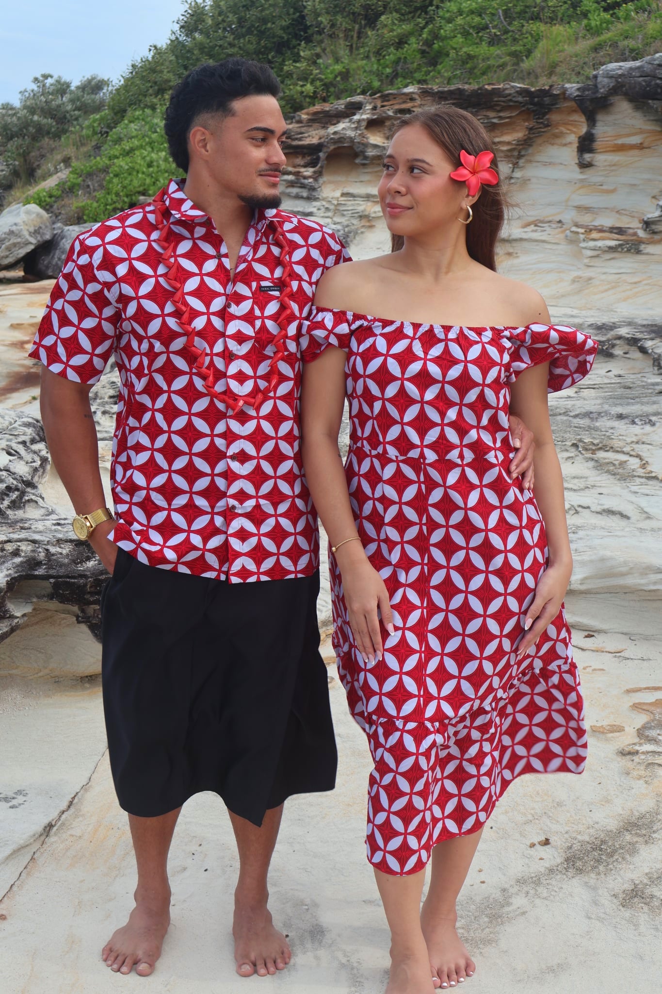 Tribal Origin Mens Bula Shirt FB1873 (Gray/Burgundy)