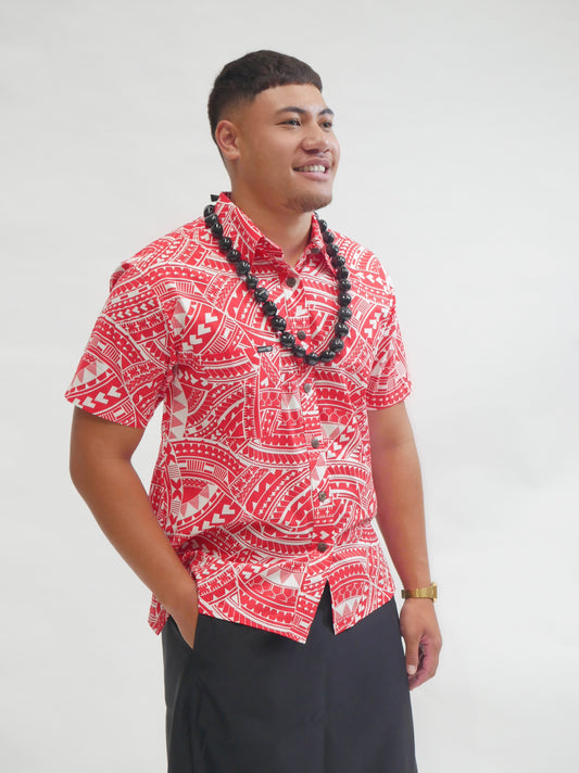Tanoa Samoa Men's Shirt SS2802-TS New ( Red & White )