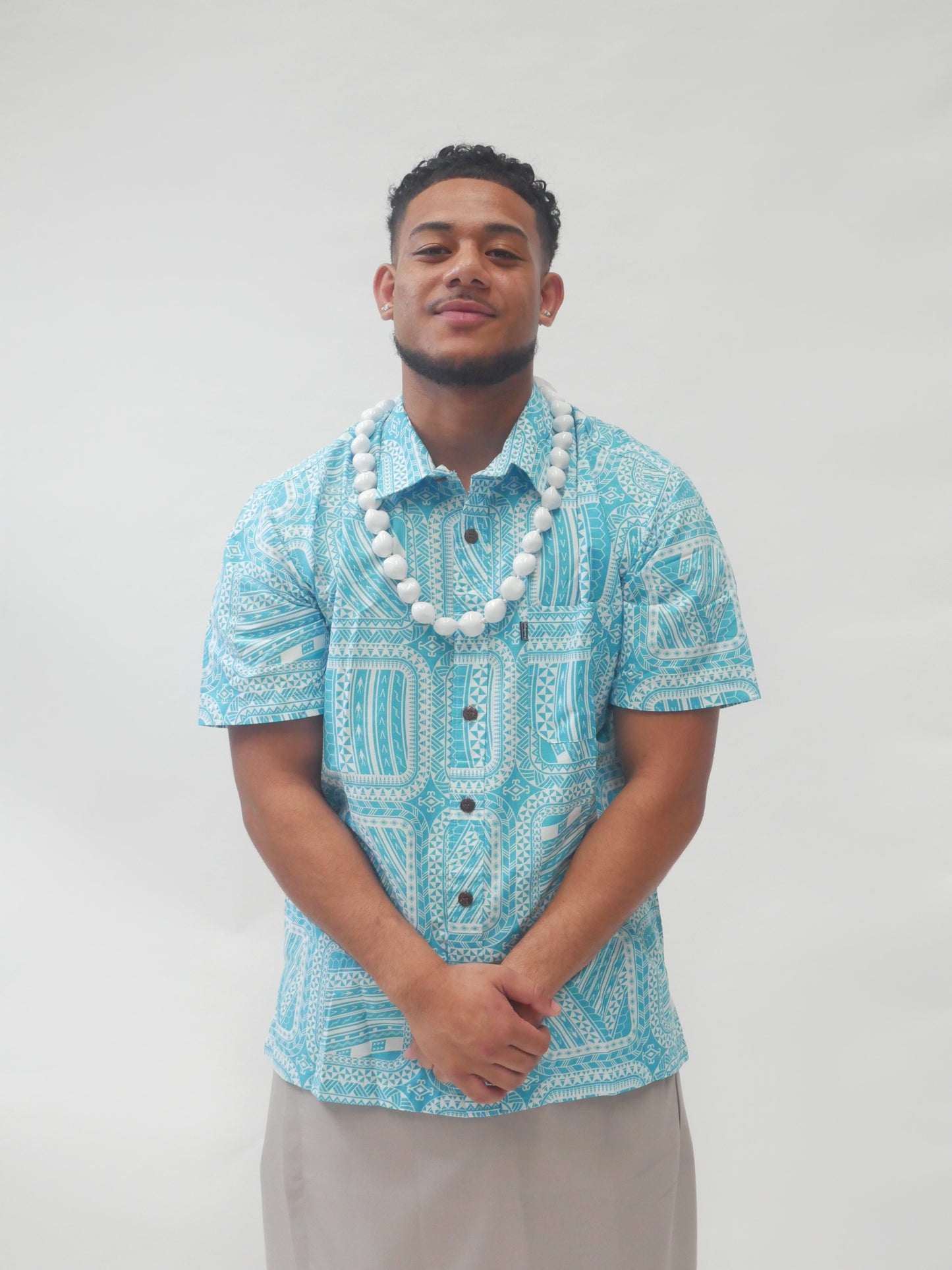 Tribal Origin Men's Elei Shirt ( Blue and White ) FB1400