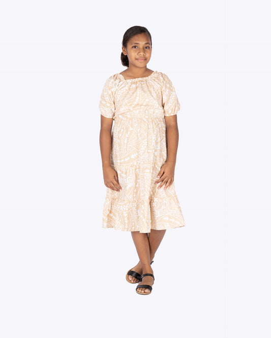 Kalavata Alofa Girls Dress ( Almond )