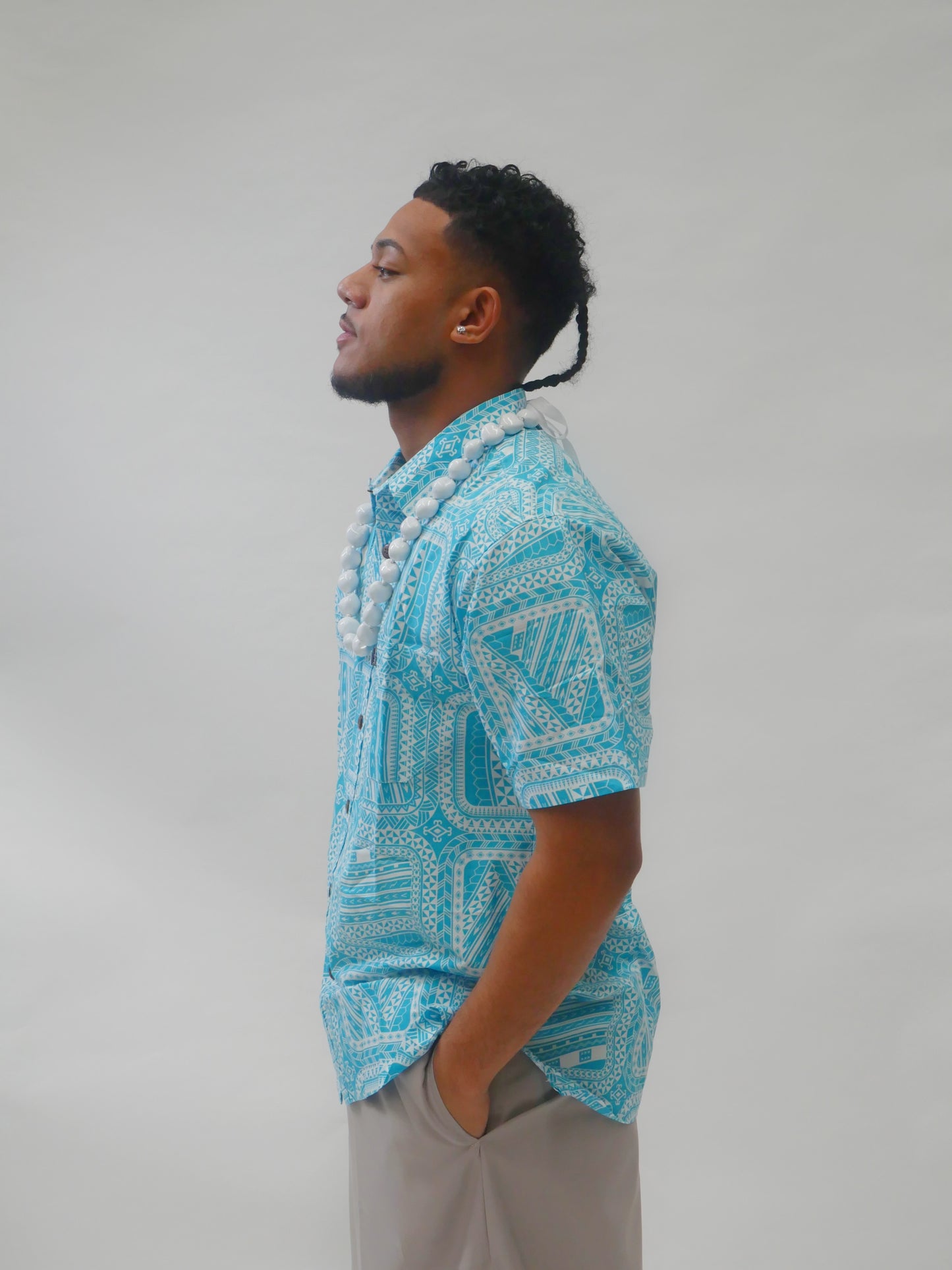 Tribal Origin Men's Elei Shirt ( Blue and White ) FB1400