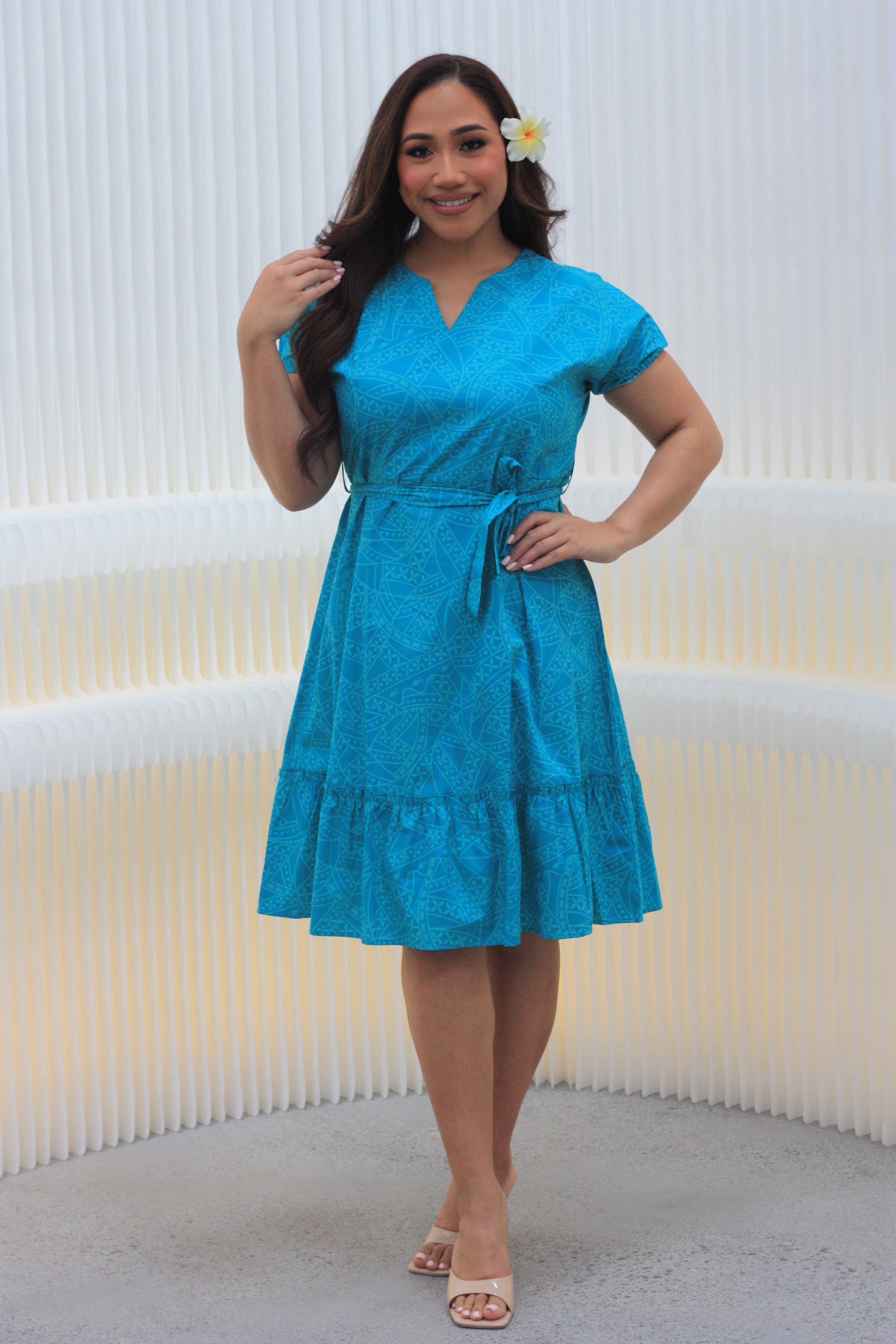 Kalavata Hawea Women's Dress ( Jade Blue ) – Pacific Way Gift Shop