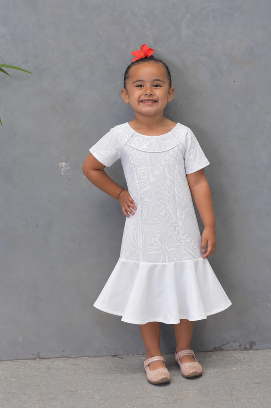 Polynesian Fashion Girls Dress White (Mermaid)