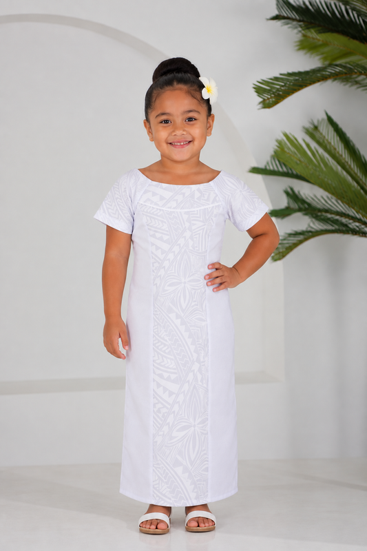 Polynesian Fashion Girls Dress White (Straight Cut)