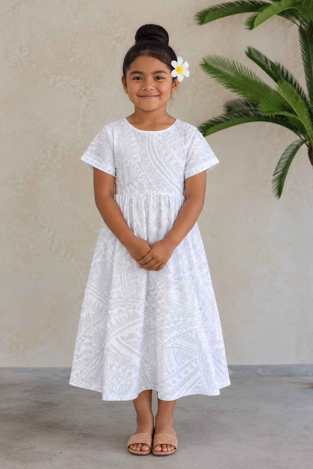 Mesian Girl's Short Sleeve Dress in White WOW 1235
