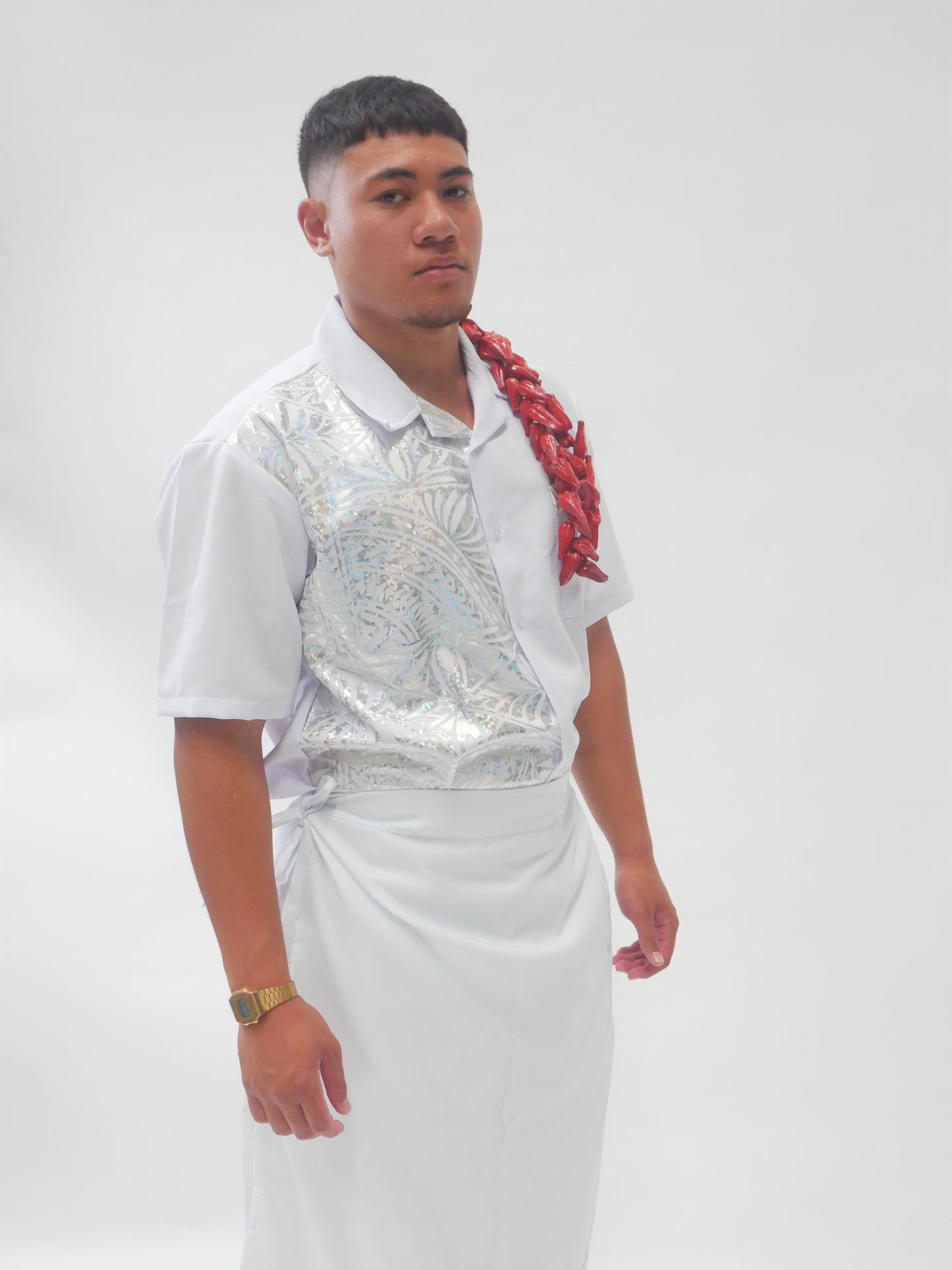 Polynesian Fashion Mens Silver Metalic Short Sleeve Shirt