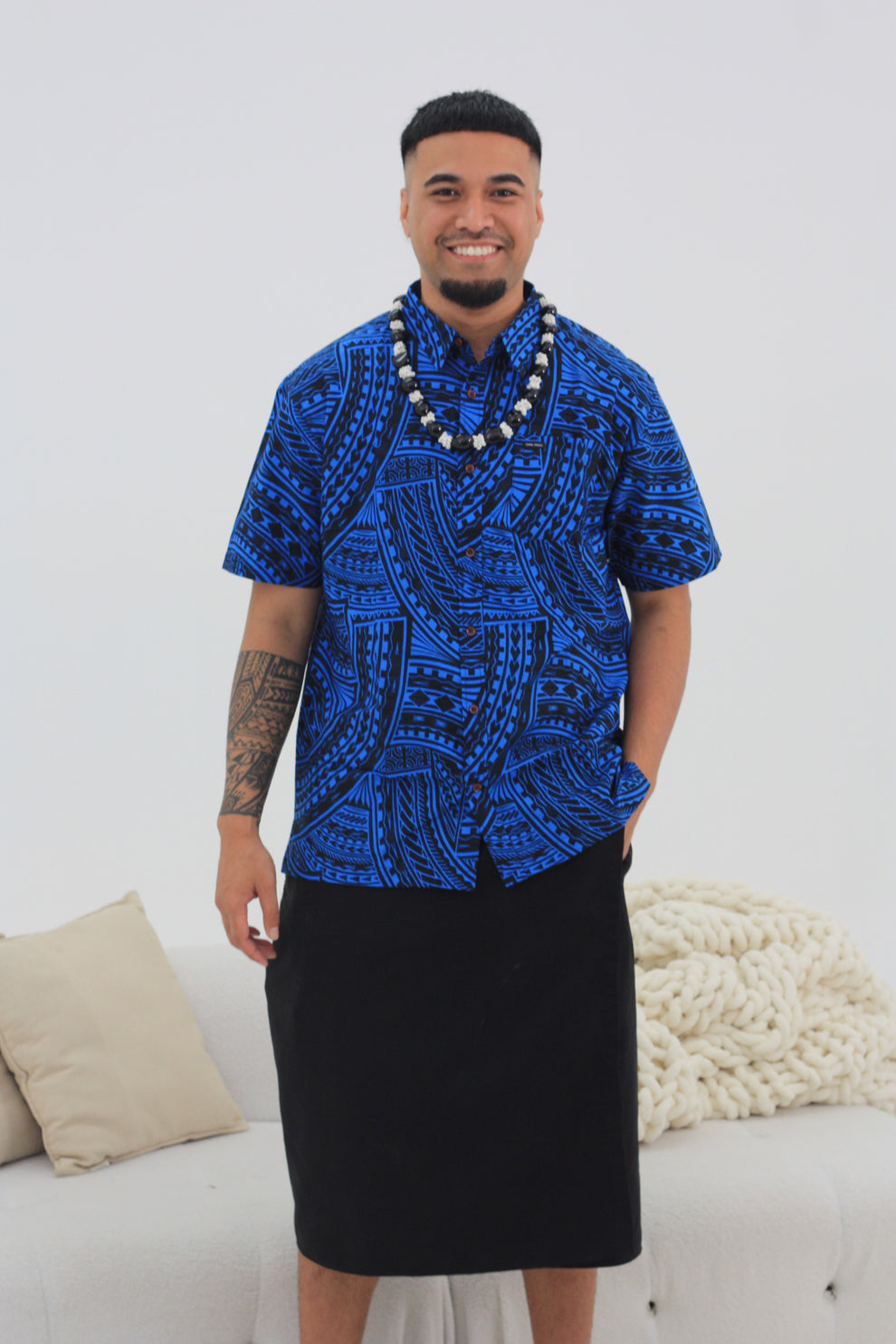 Kalavata Men's Shirt (SS4232) Blue Black – Pacific Way Gift Shop