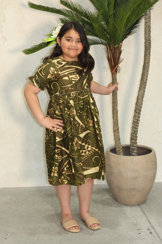 Tribal Origin Girls Fillipa Dress in Olive (LG2012)