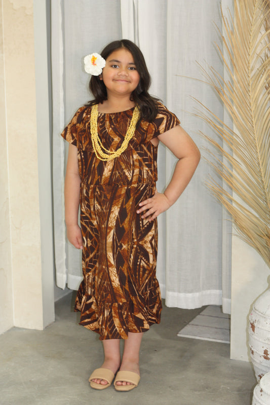 Akamu Girls Talulla Dress Ovini in Brown (LG1949)