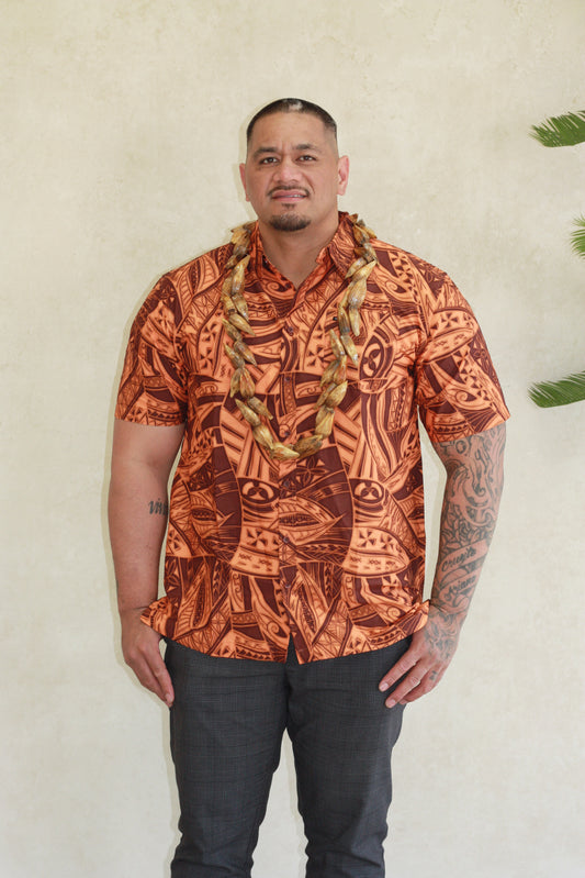 Tribal Men's Bula Shirt FB1797 (Rust)