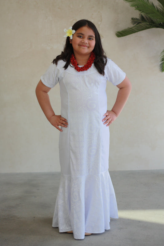 Polynesian Fashion Girls Dress White (Mermaid)