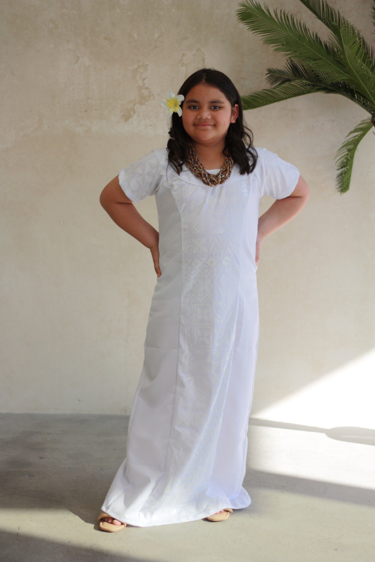Polynesian Fashion Girls Dress White (Straight Cut)