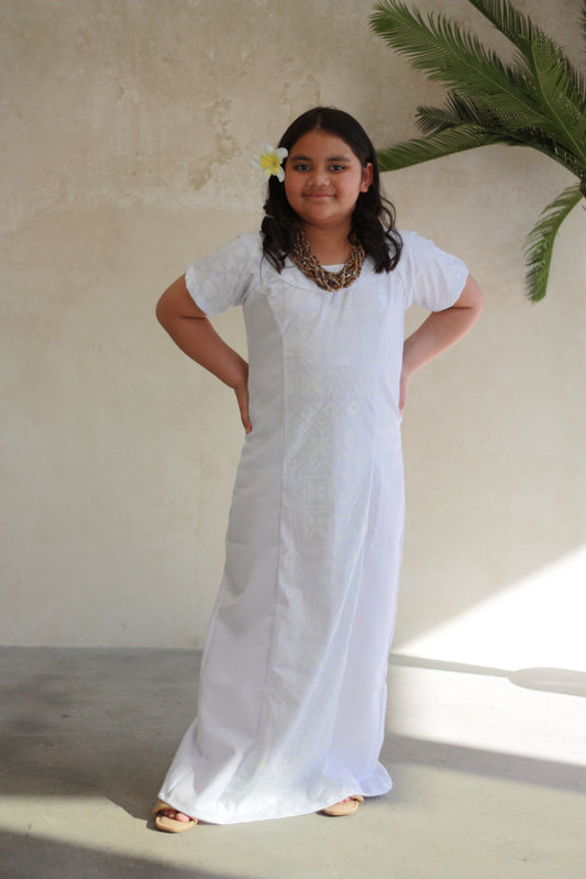 Polynesian Fashion Girls Dress White (Straight Cut)