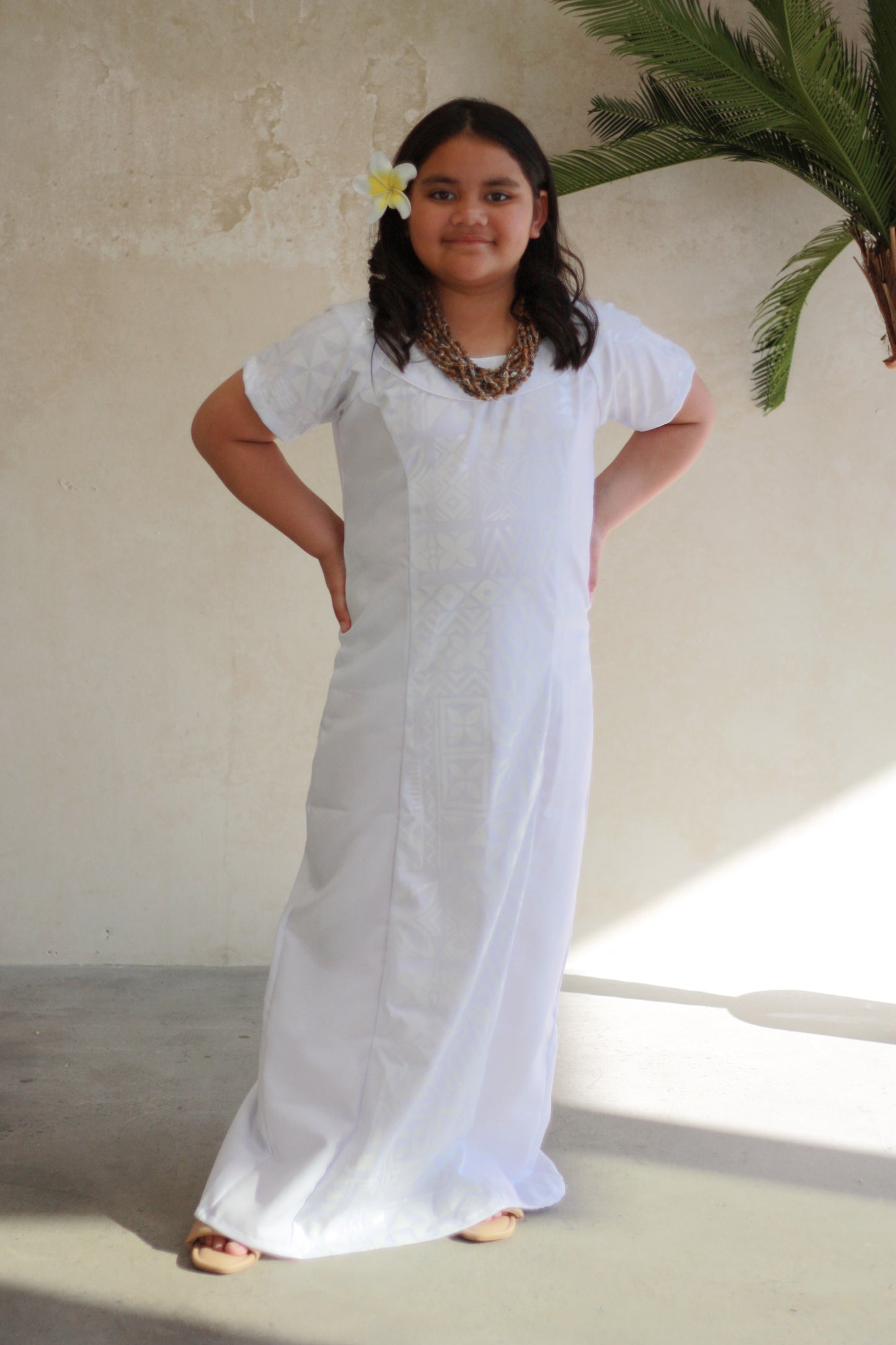 Polynesian Fashion Girls Dress White (Straight Cut)