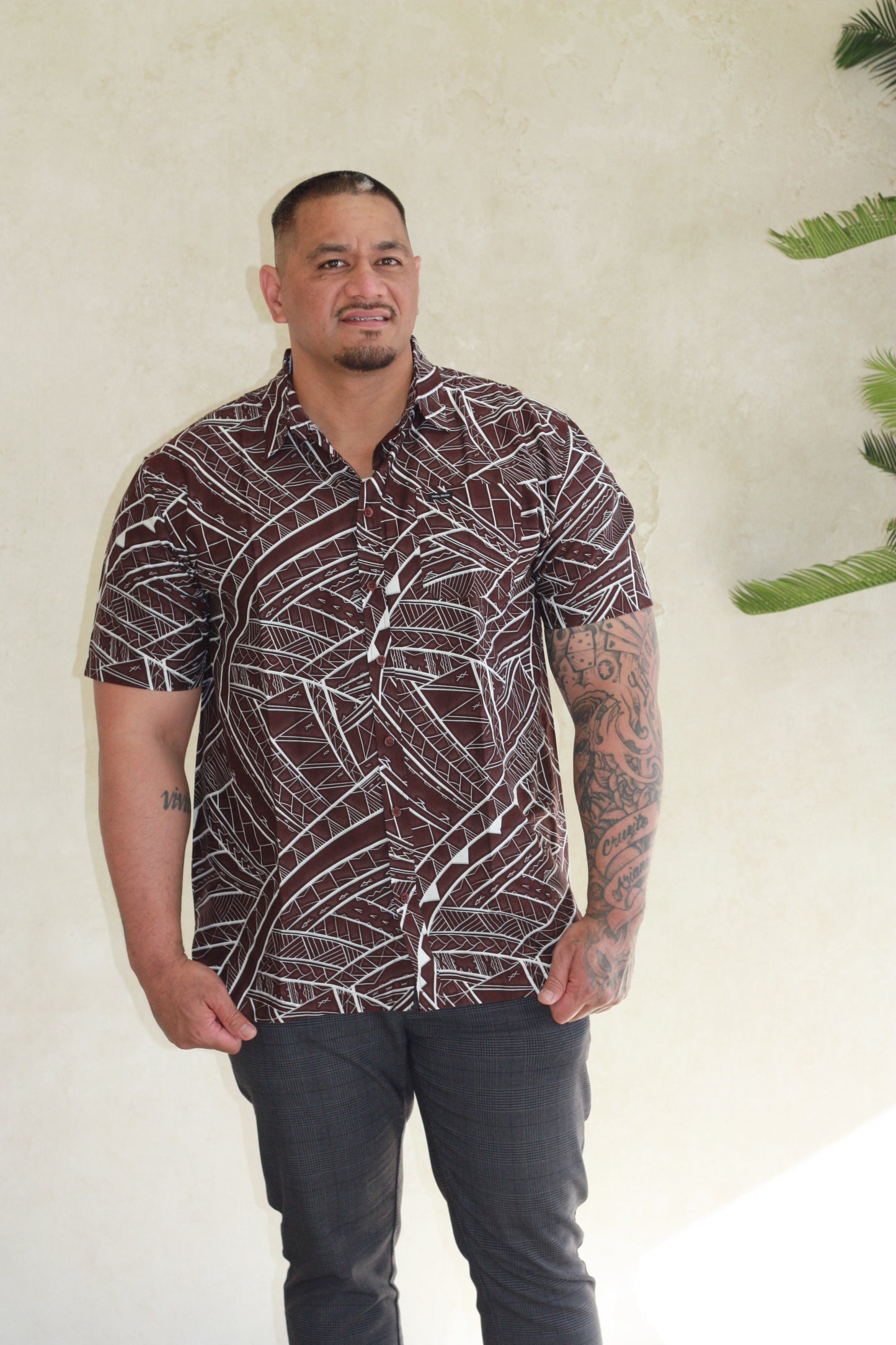 Tribal Men's Bula Shirt- FB1794 (Brown)